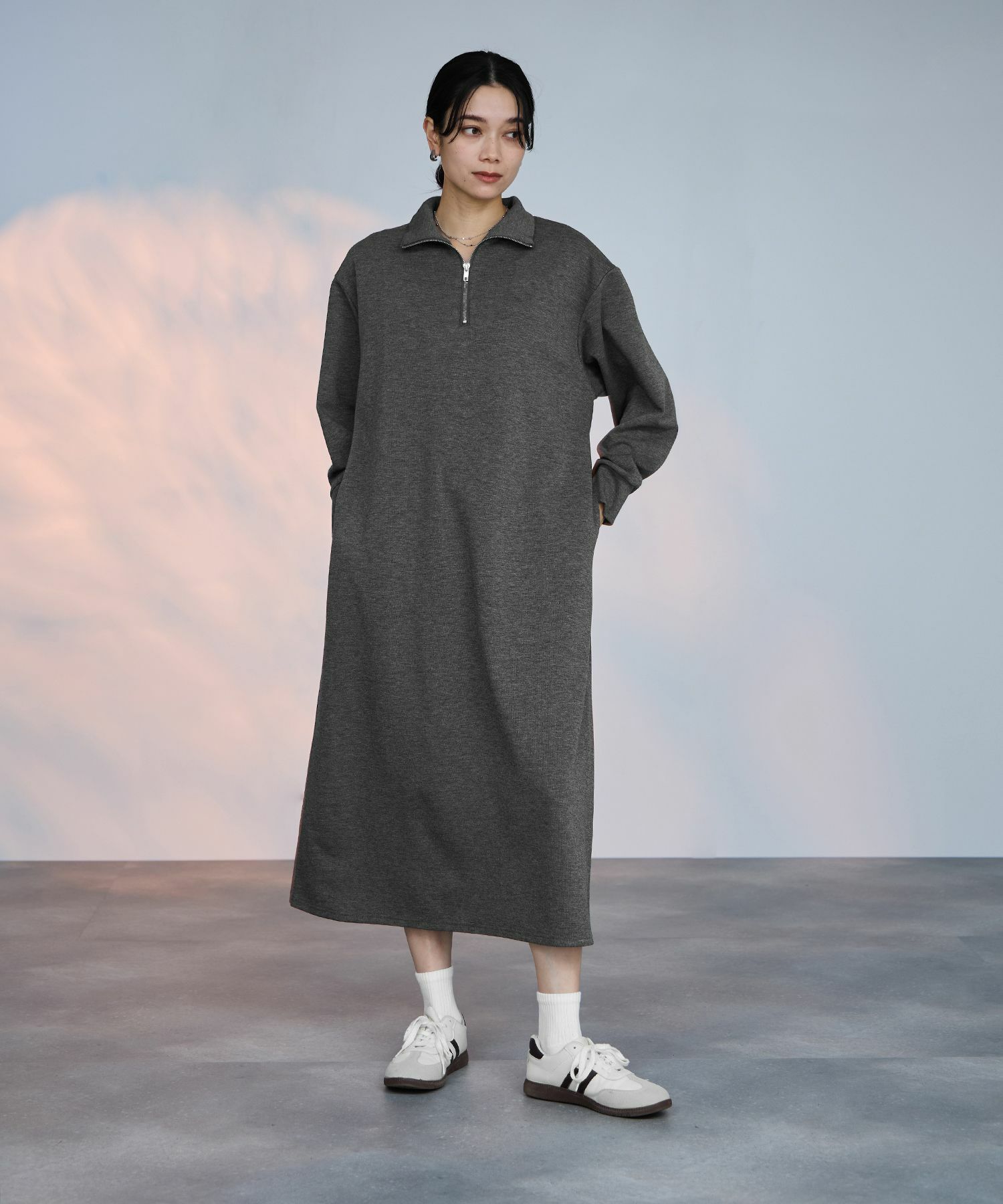 milli de l'air パフィバック ダンボールニット ハーフジップワンピース レディース