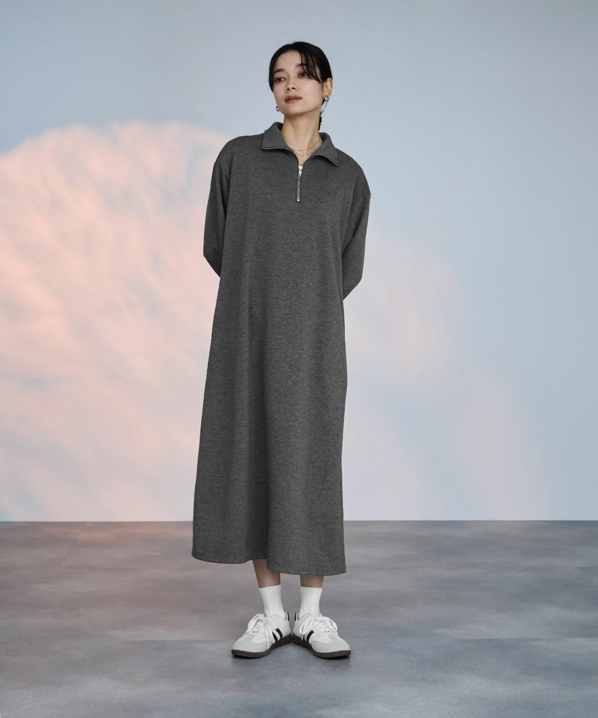 milli de l'air パフィバック ダンボールニット ハーフジップワンピース レディース