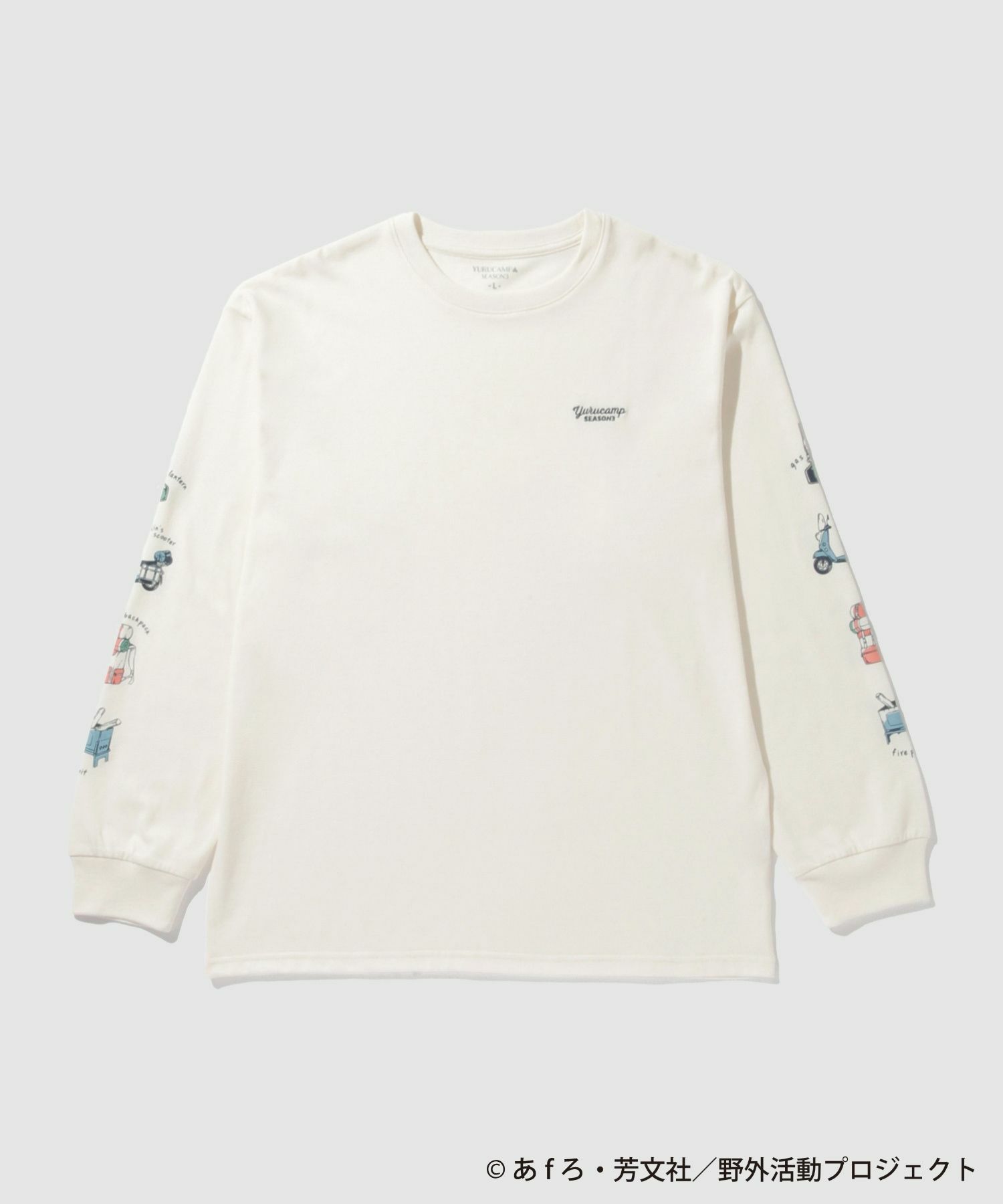 [予約販売 2/6より順次発送予定]『ゆるキャン△ SEASON３』 袖プリント長袖Tシャツ ホワイト メンズ商品画像-1