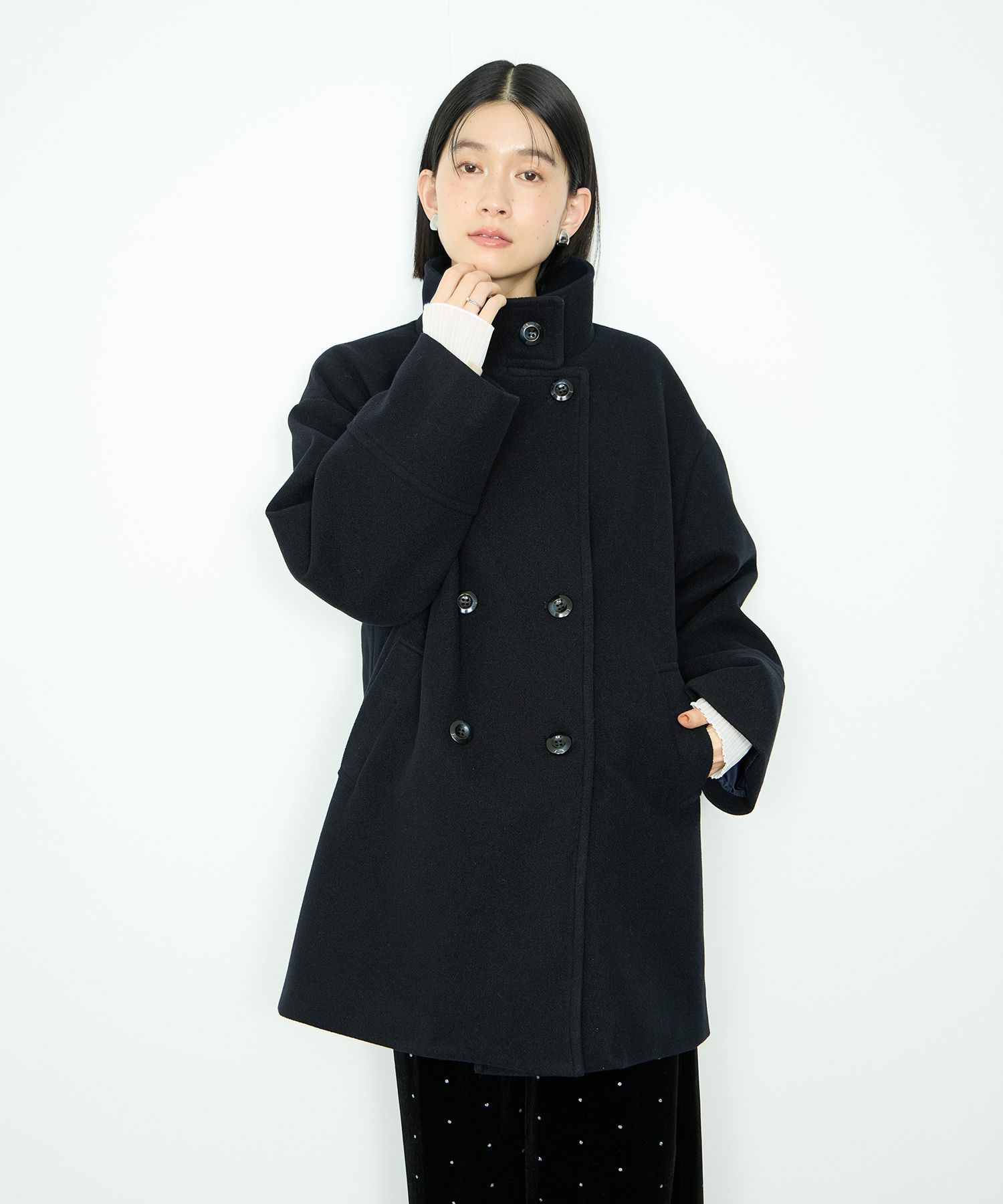 [最終さらに50%OFF]Idnes  スタンドカラーミドルコート レディース商品サムネイル-1