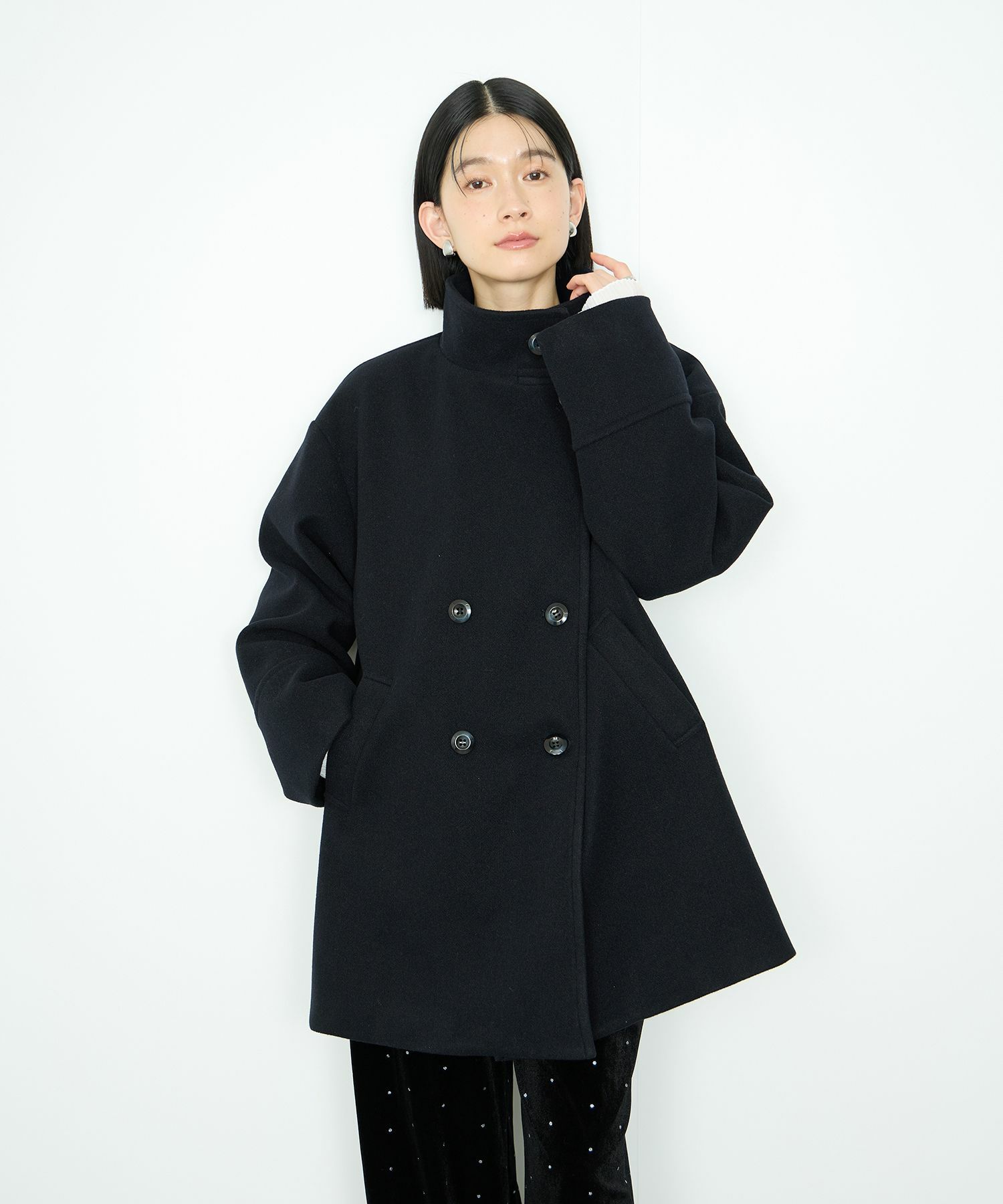 [最終さらに50%OFF]Idnes  スタンドカラーミドルコート レディース商品サムネイル-5