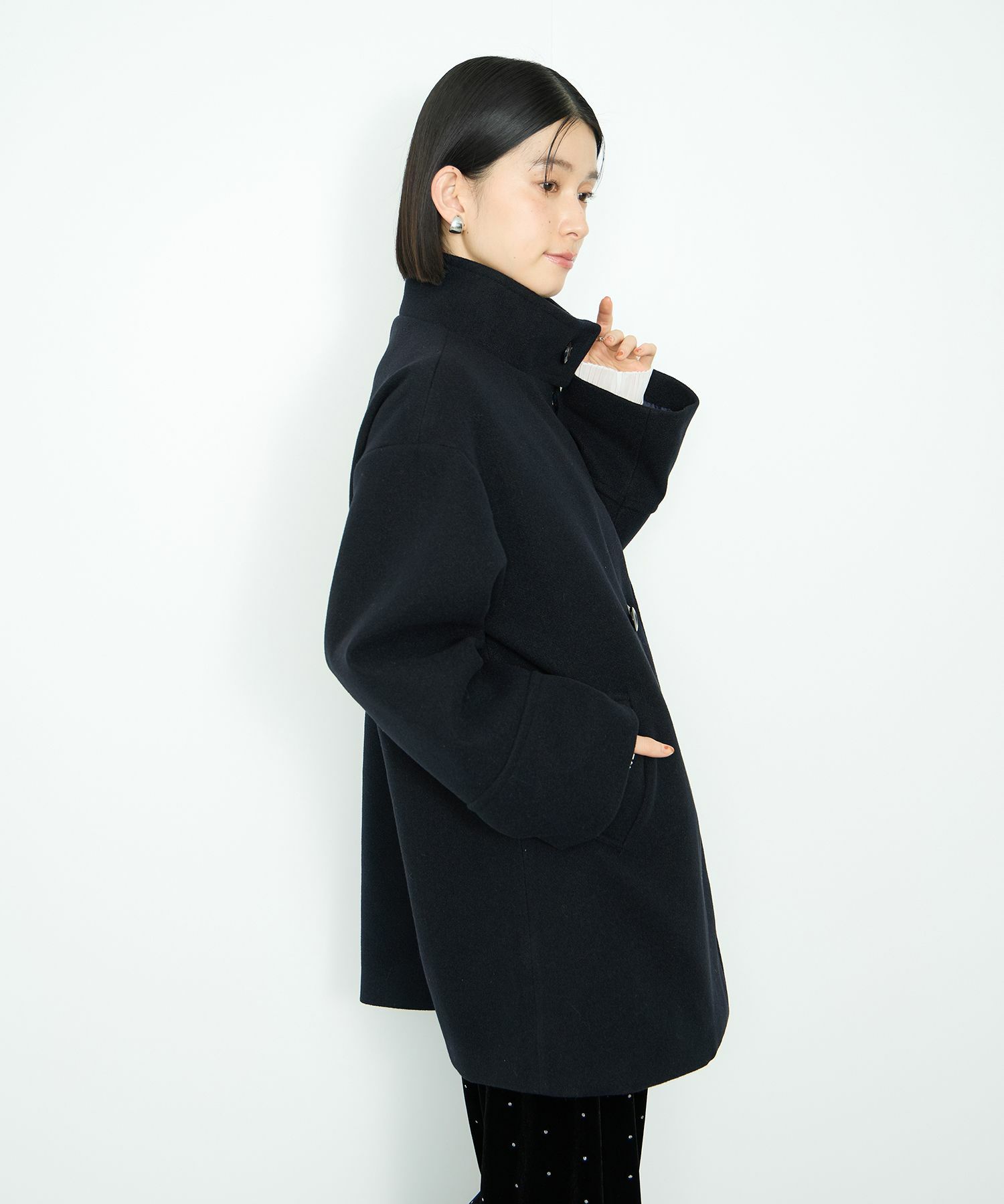 [値下げ]Idnes  スタンドカラーミドルコート レディース商品サムネイル-6