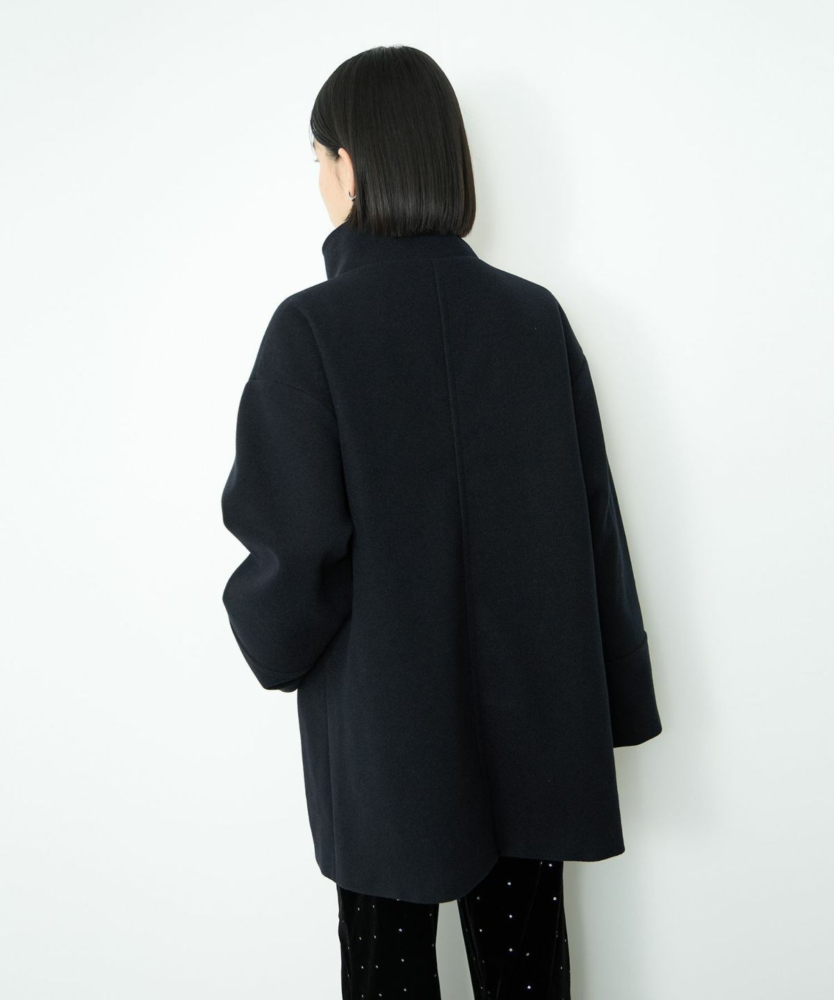 Idnes スタンドカラーミドルコート レディース