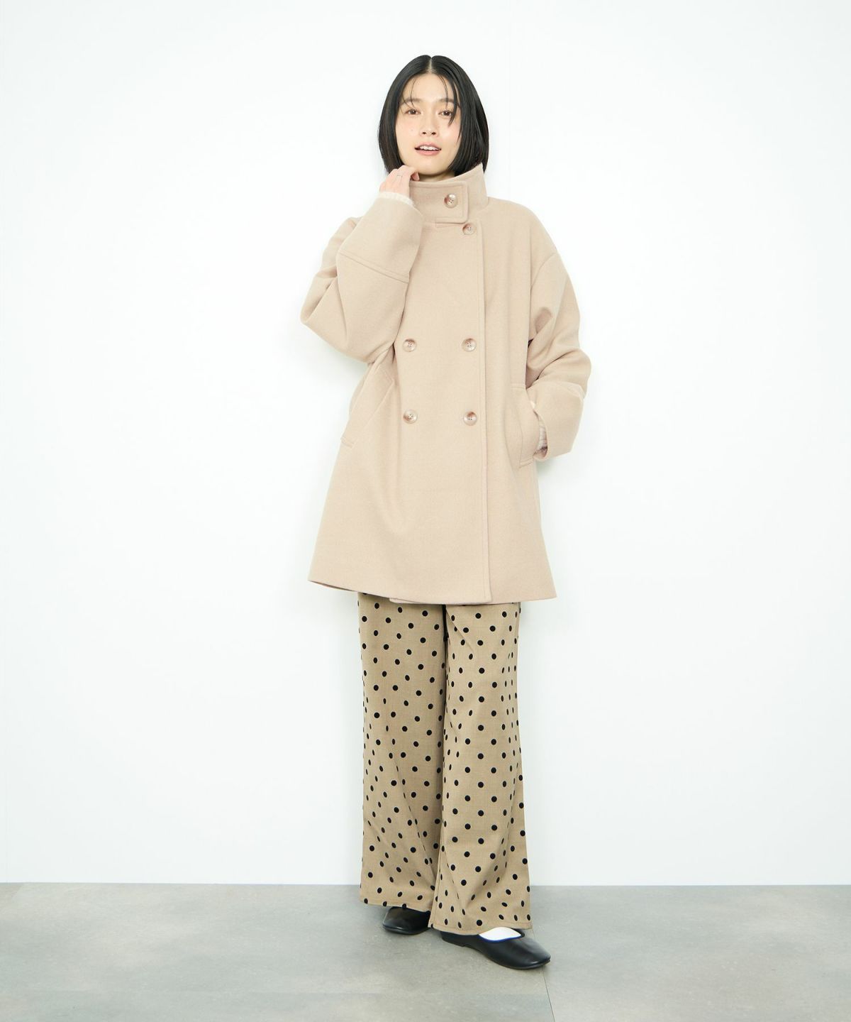 Idnes スタンドカラーミドルコート レディース