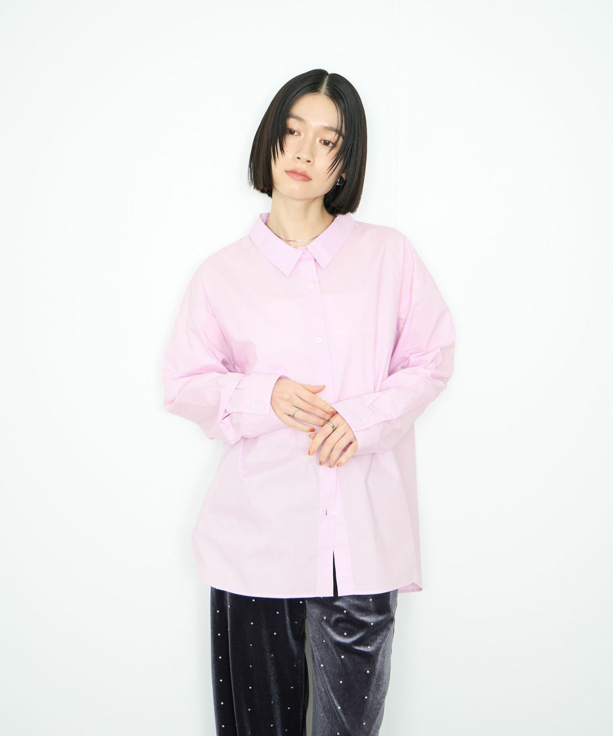 Idnes レギュラーカラーオーバーサイズシャツ レディース