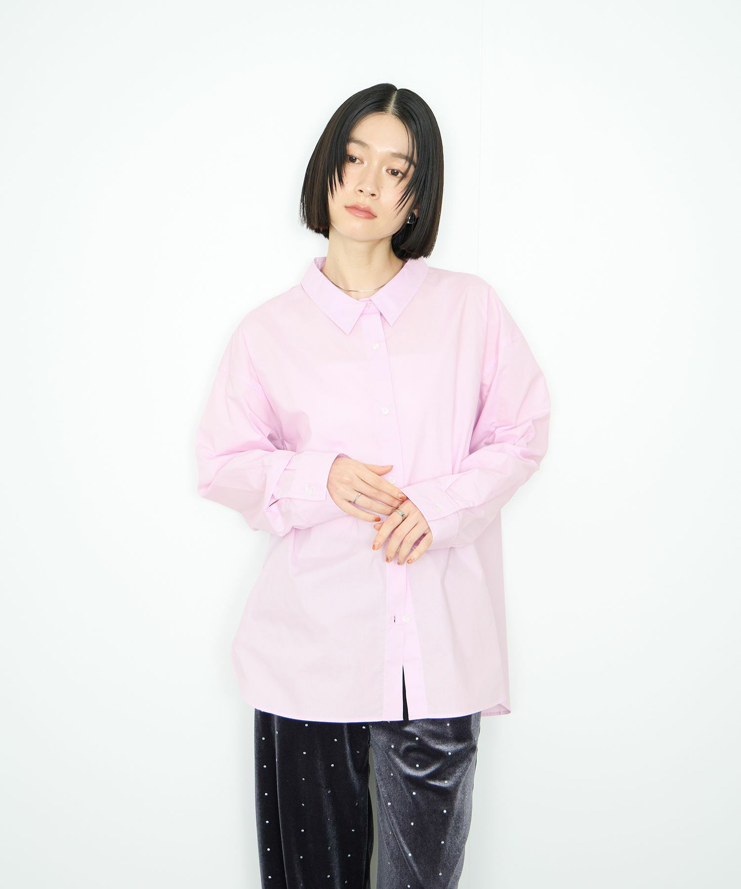 Idnes レギュラーカラーオーバーサイズシャツ レディース