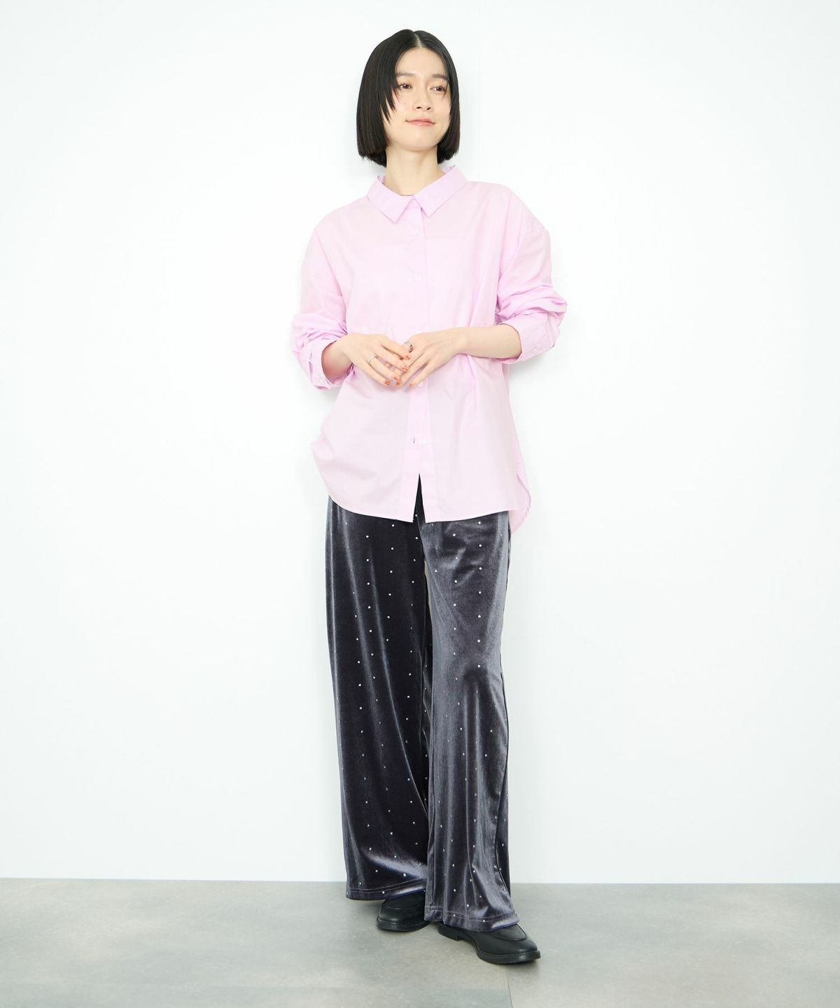 Idnes レギュラーカラーオーバーサイズシャツ レディース