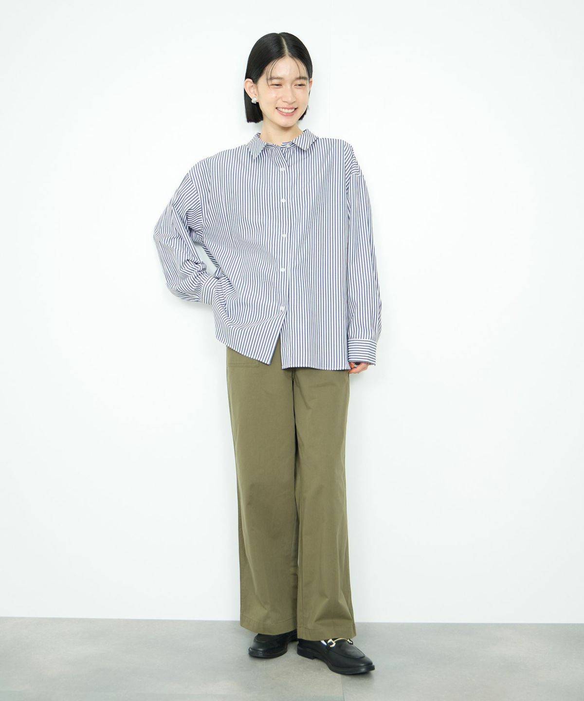 Idnes レギュラーカラーオーバーサイズシャツ レディース