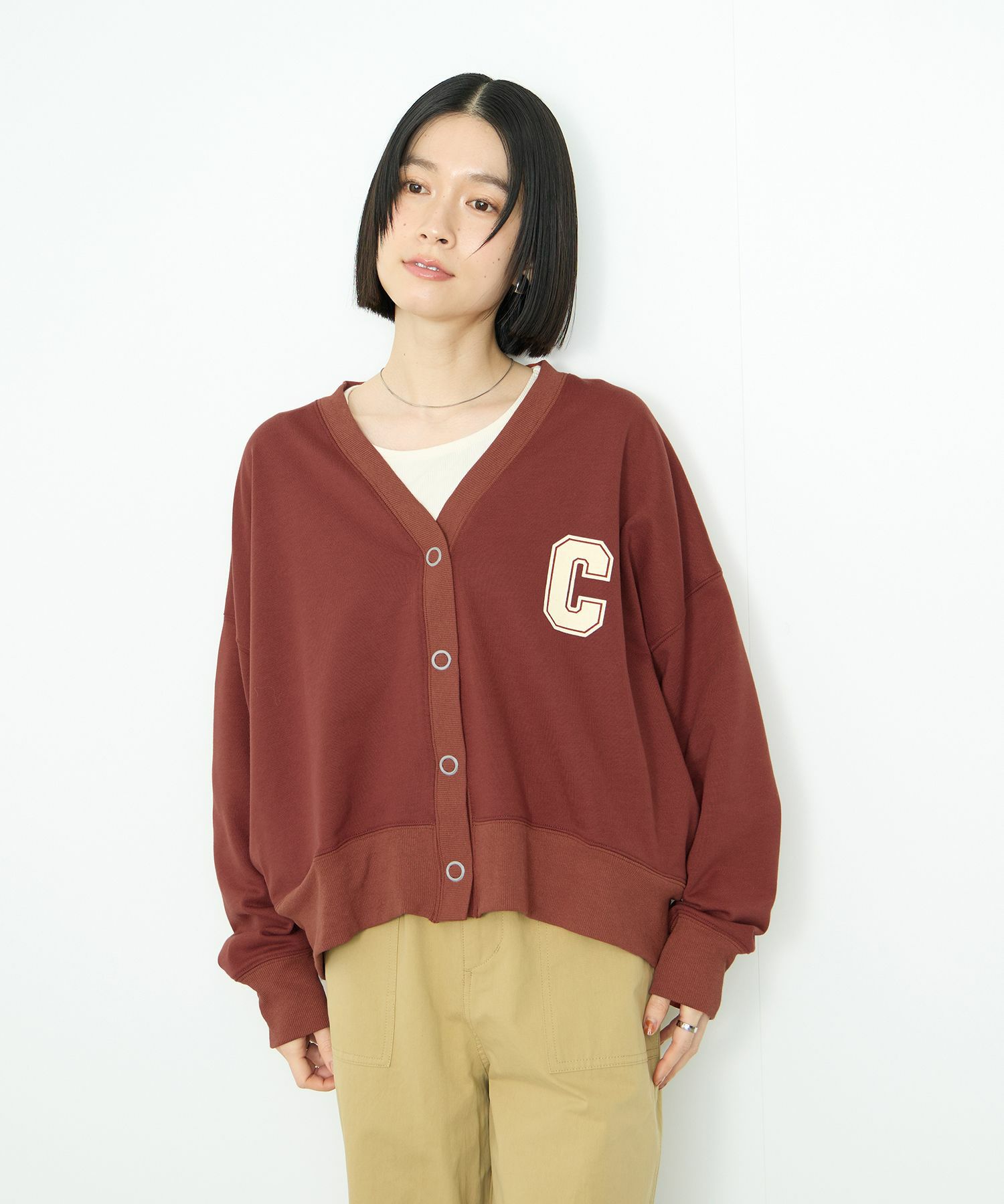 Idnes ロゴスウェットカーディガン レディース