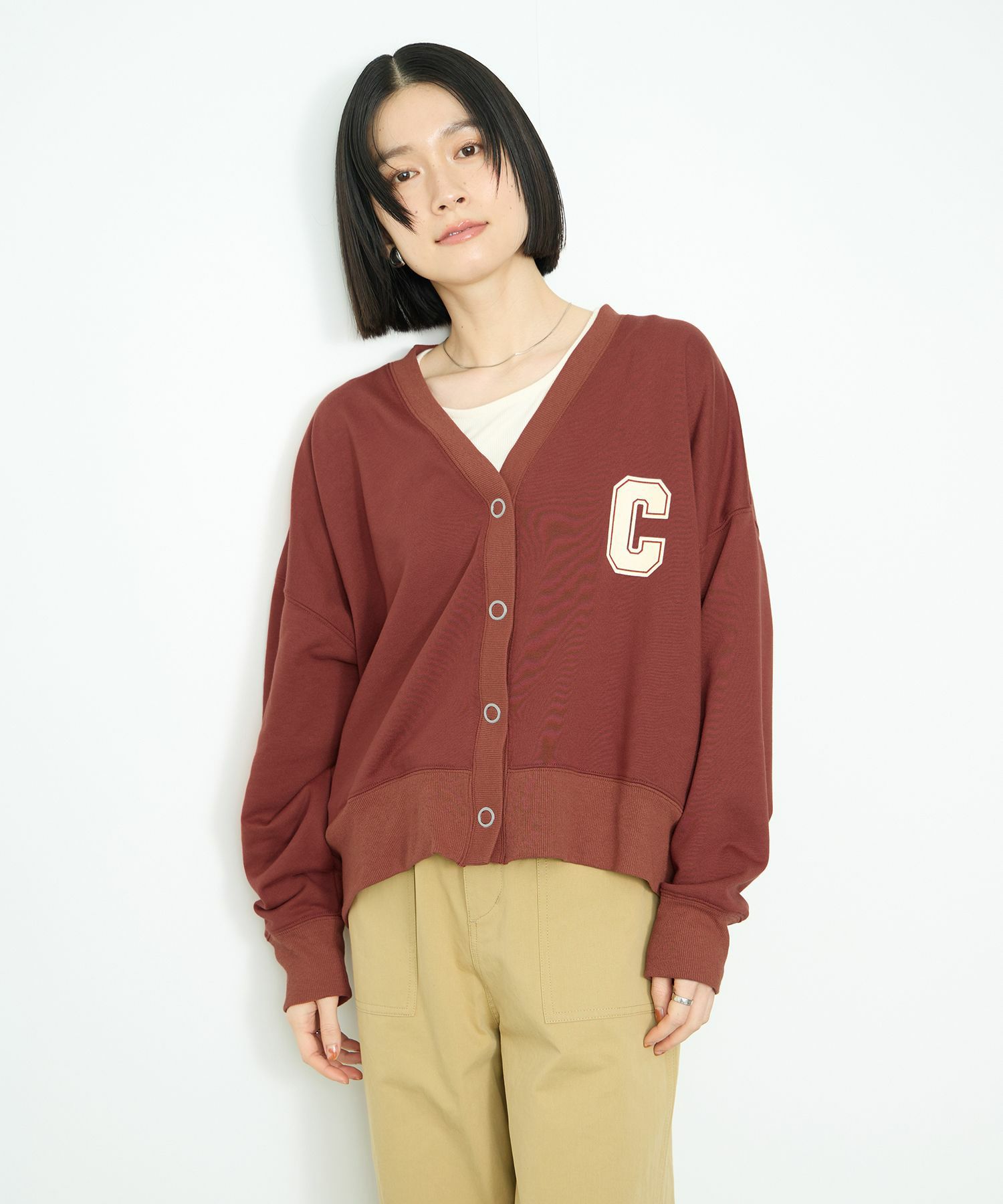 Idnes ロゴスウェットカーディガン レディース