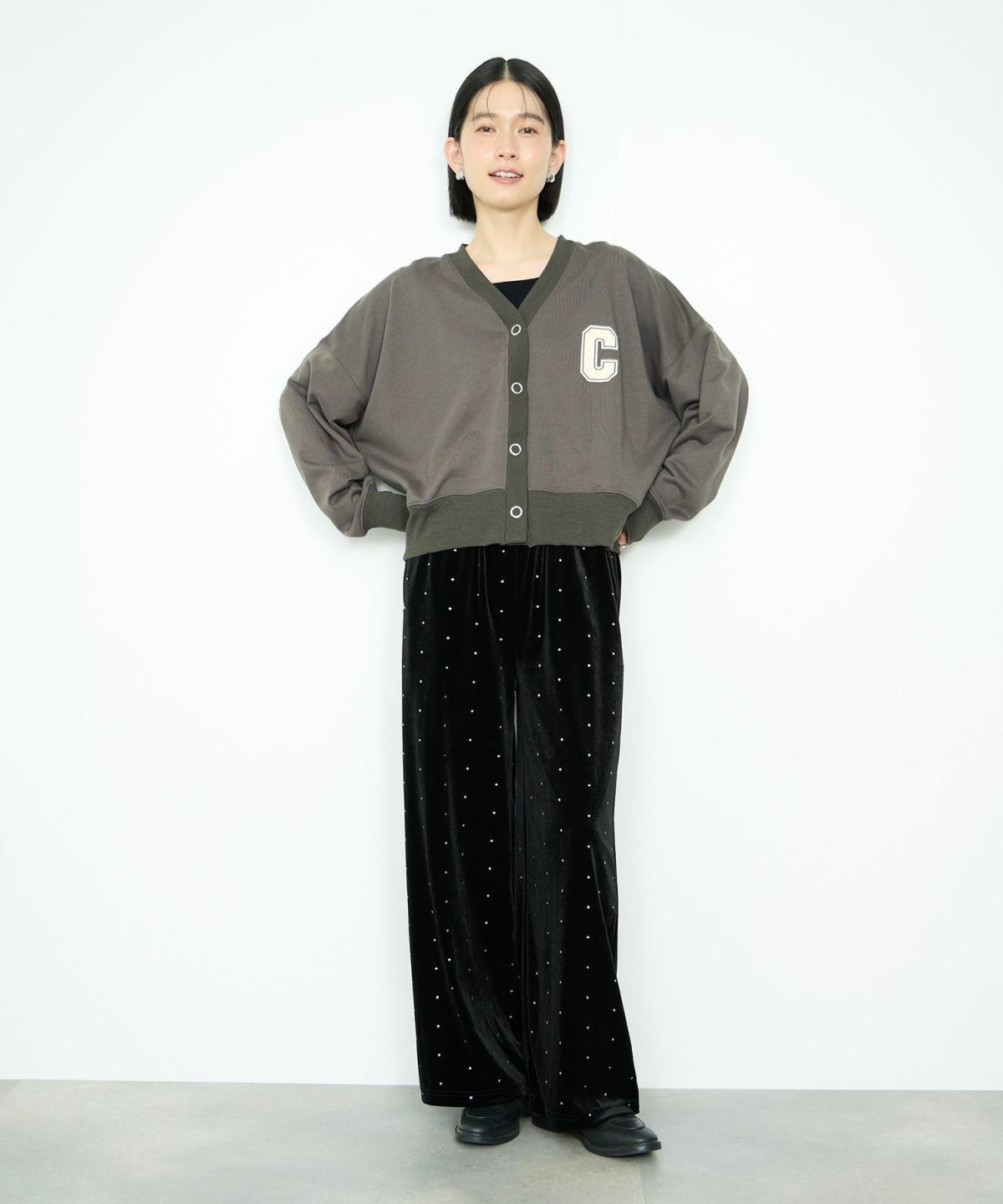 Idnes ロゴスウェットカーディガン レディース