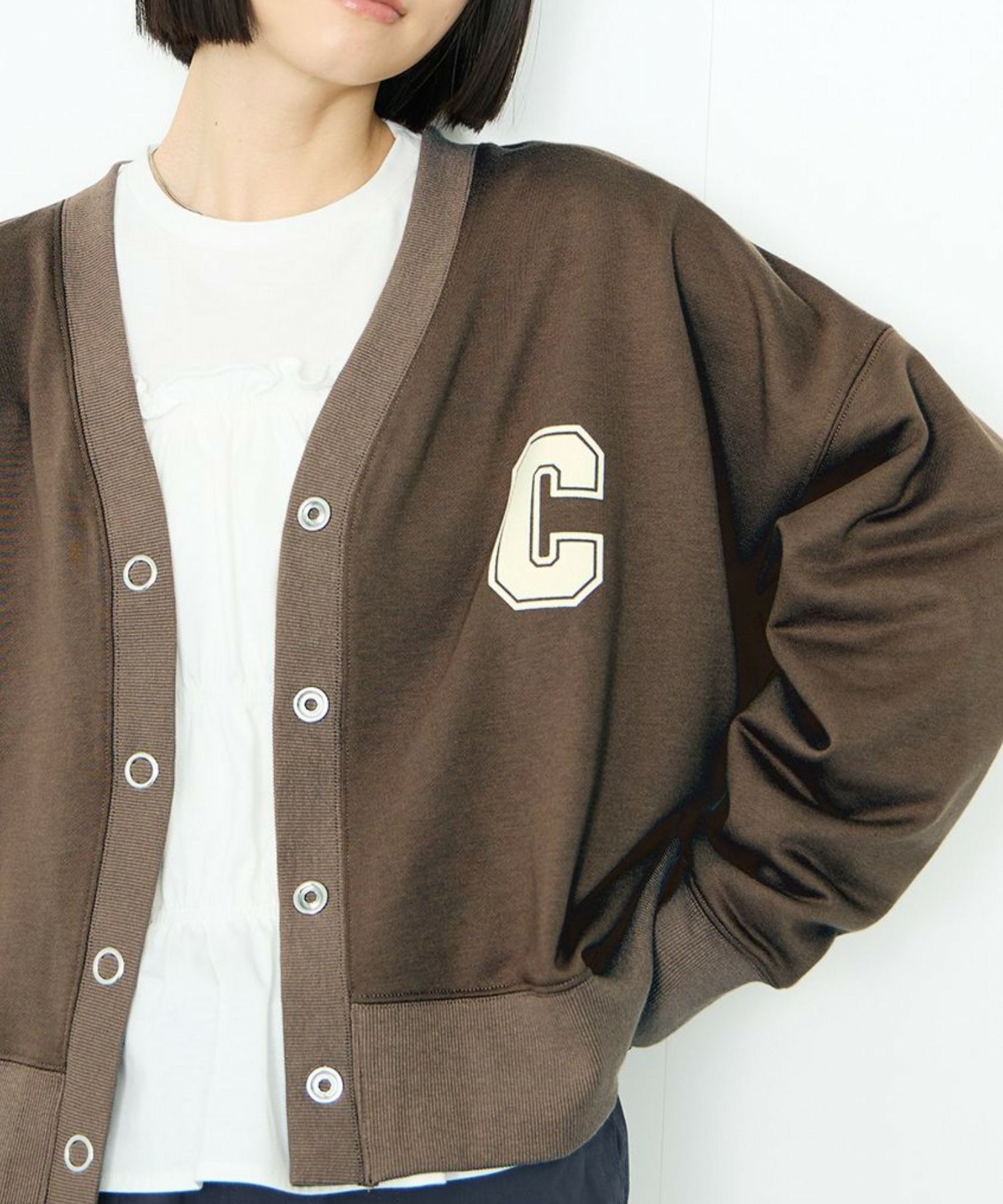 Idnes ロゴスウェットカーディガン レディース