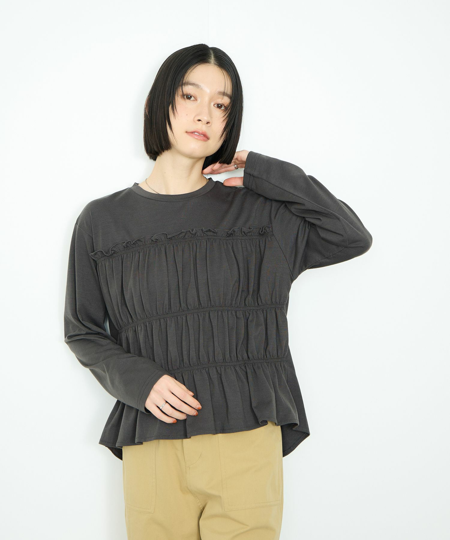 Idnes シャーリングギャザープルオーバー レディース メール便 対応商品商品サムネイル-1