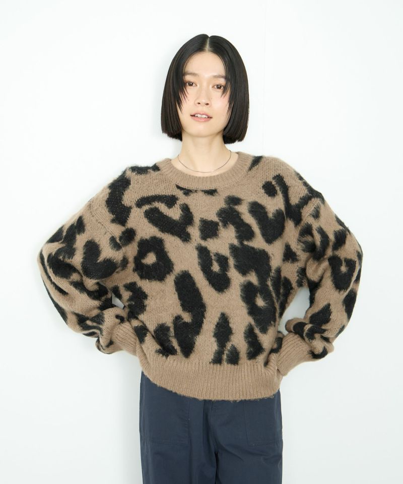 Idnes  レオパードニットプルオーバー レディース商品画像-1