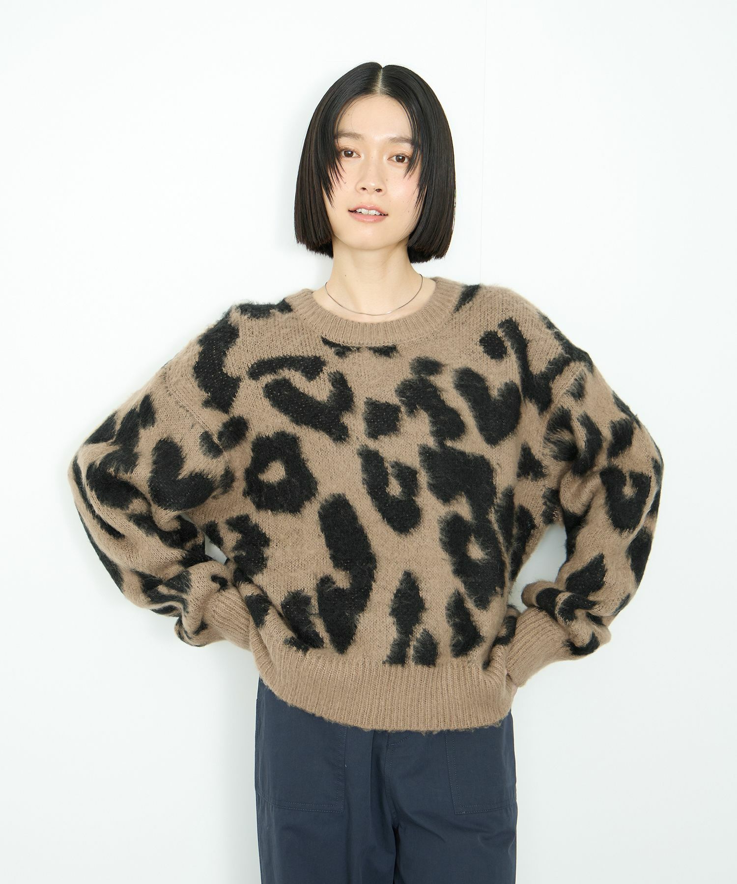 [さらに50%OFF]Idnes  レオパードニットプルオーバー レディース商品画像-1