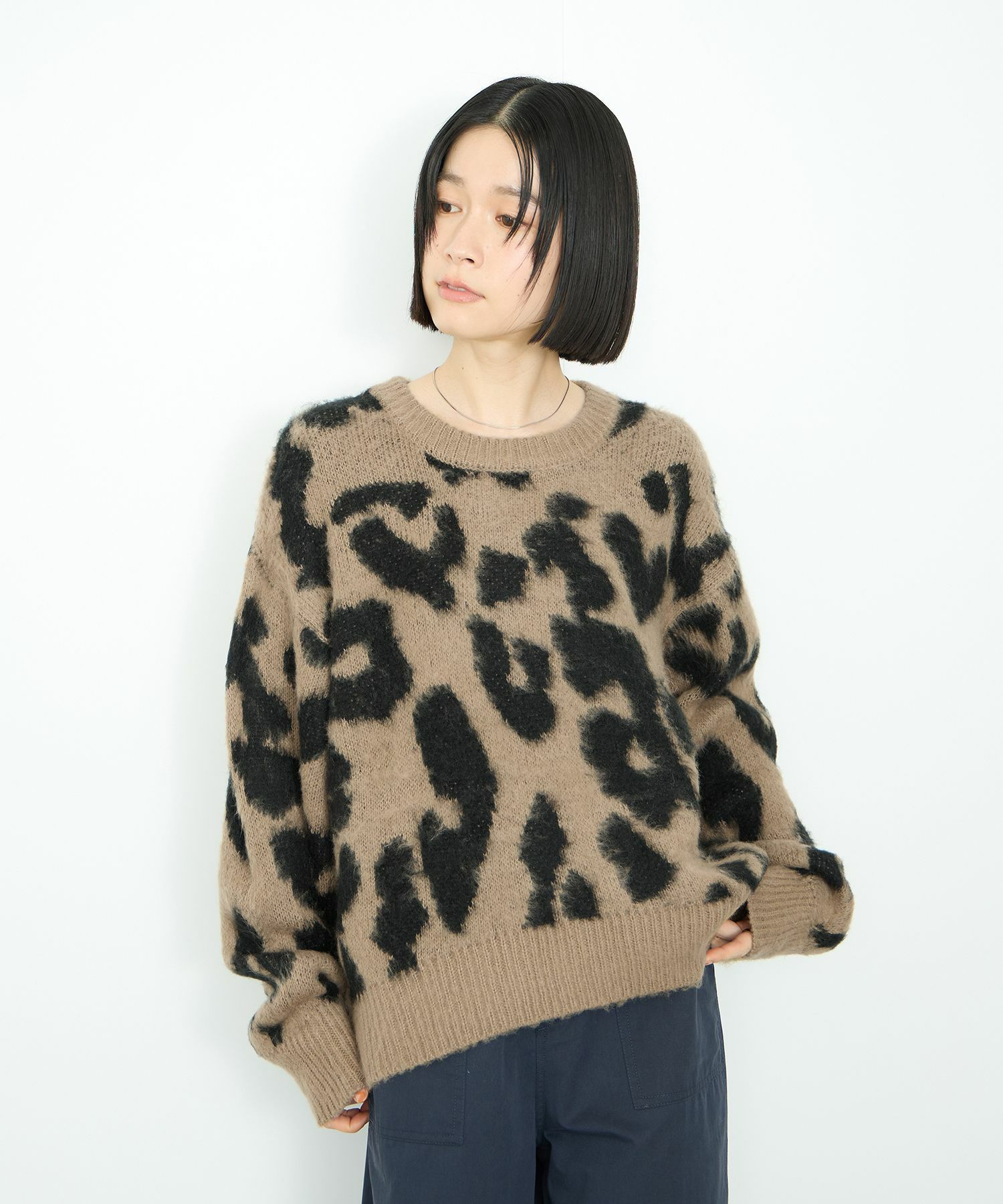  Idnes レオパードニットプルオーバー レディース