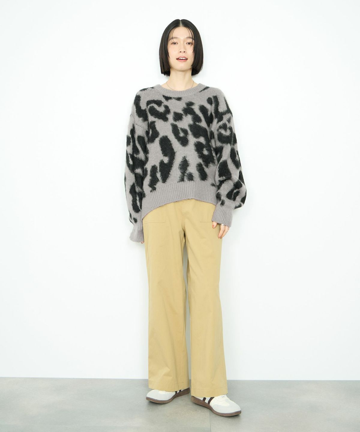 Idnes レオパードニットプルオーバー レディース