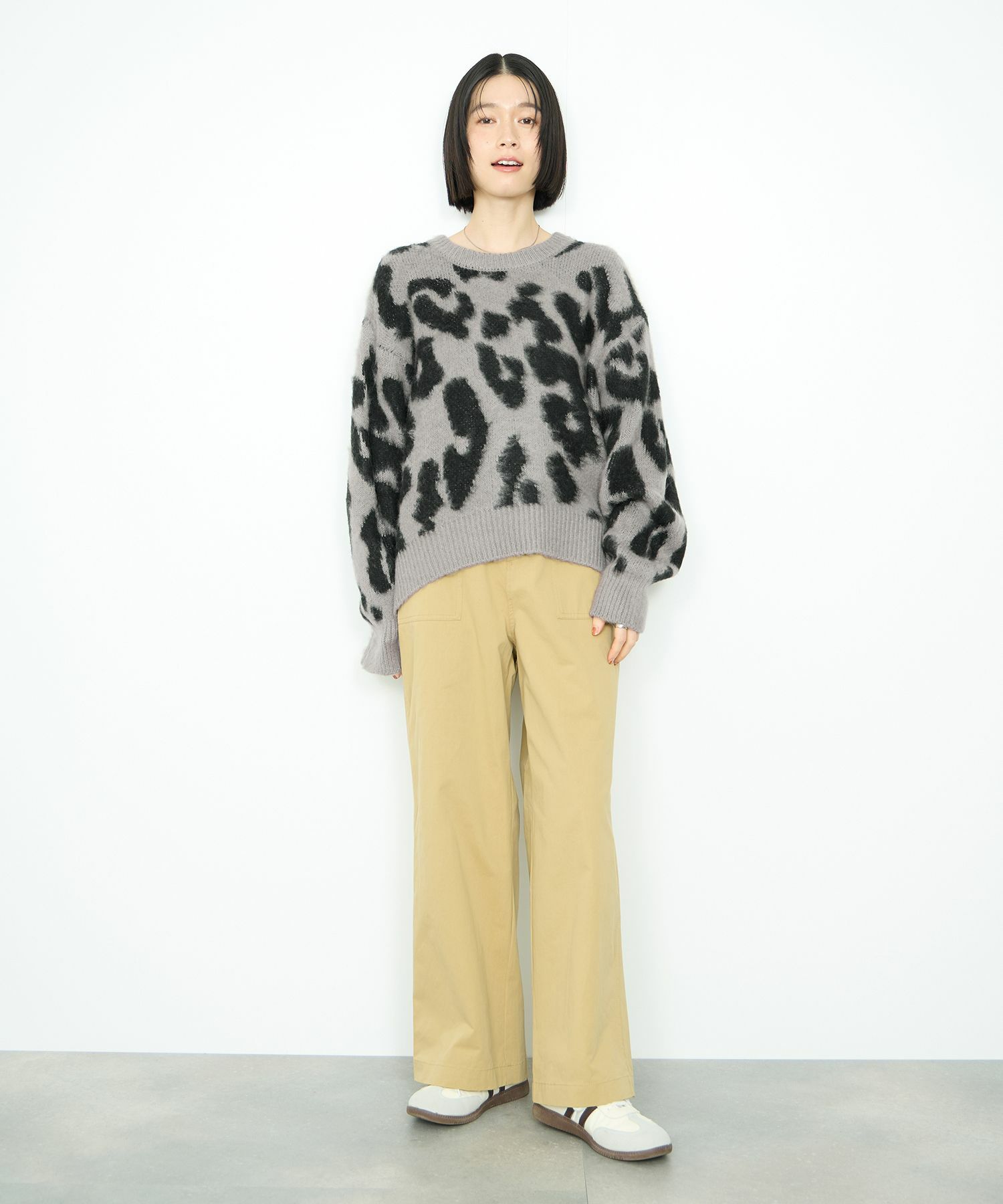  Idnes レオパードニットプルオーバー レディース