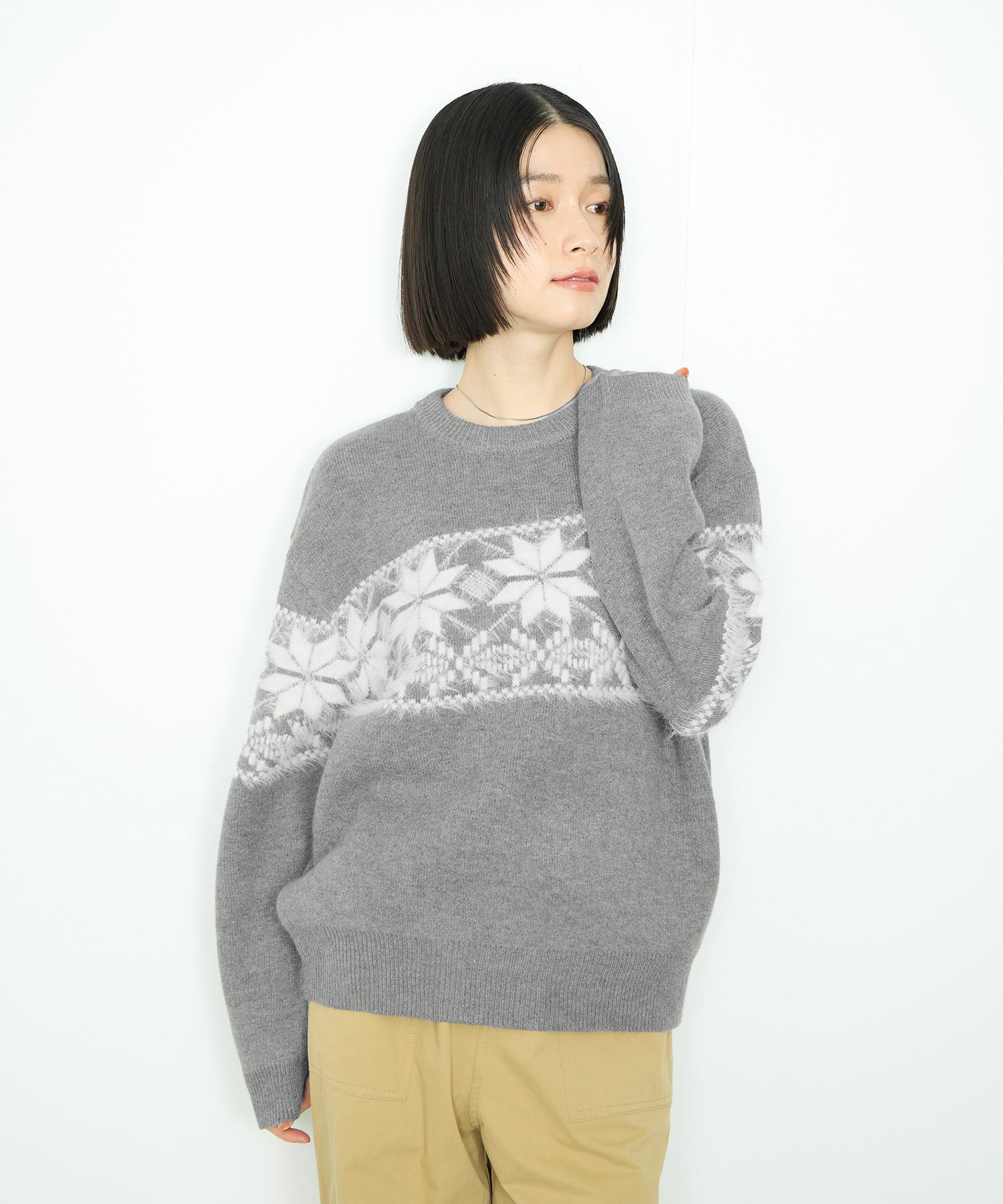 Idnes  雪柄シャギーニット レディース商品画像-2