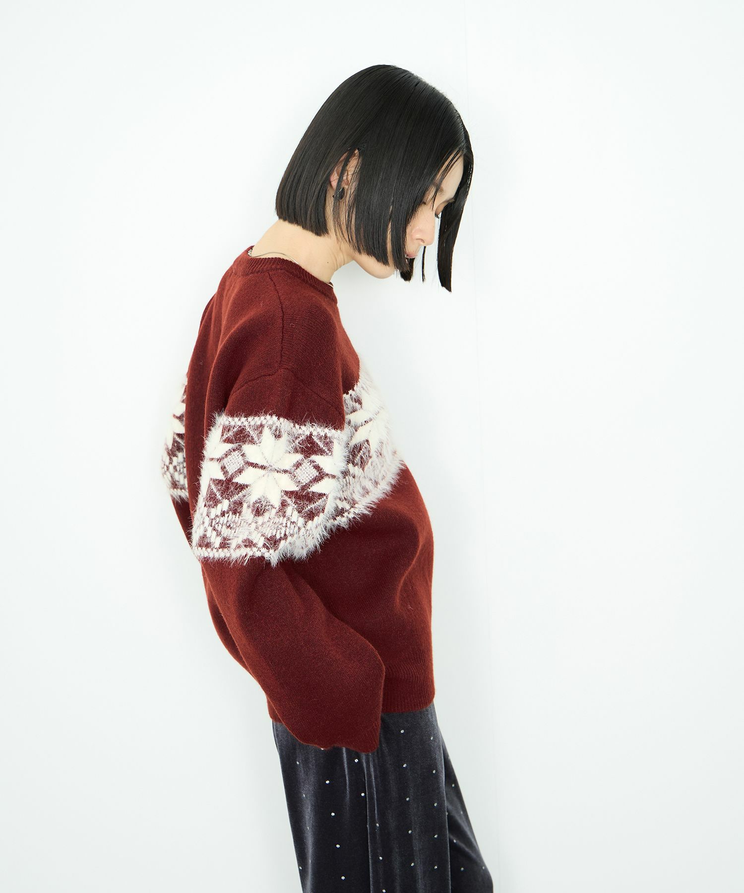 Idnes  雪柄シャギーニット レディース商品画像-5