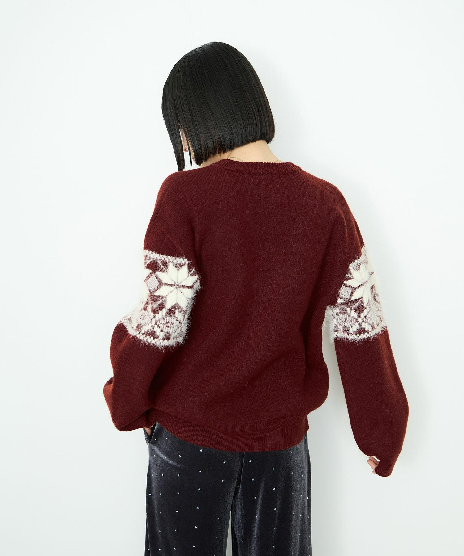 Idnes 雪柄シャギーニット レディース