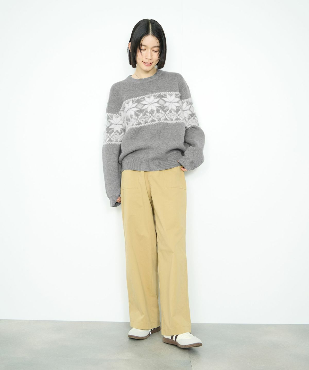 Idnes 雪柄シャギーニット レディース