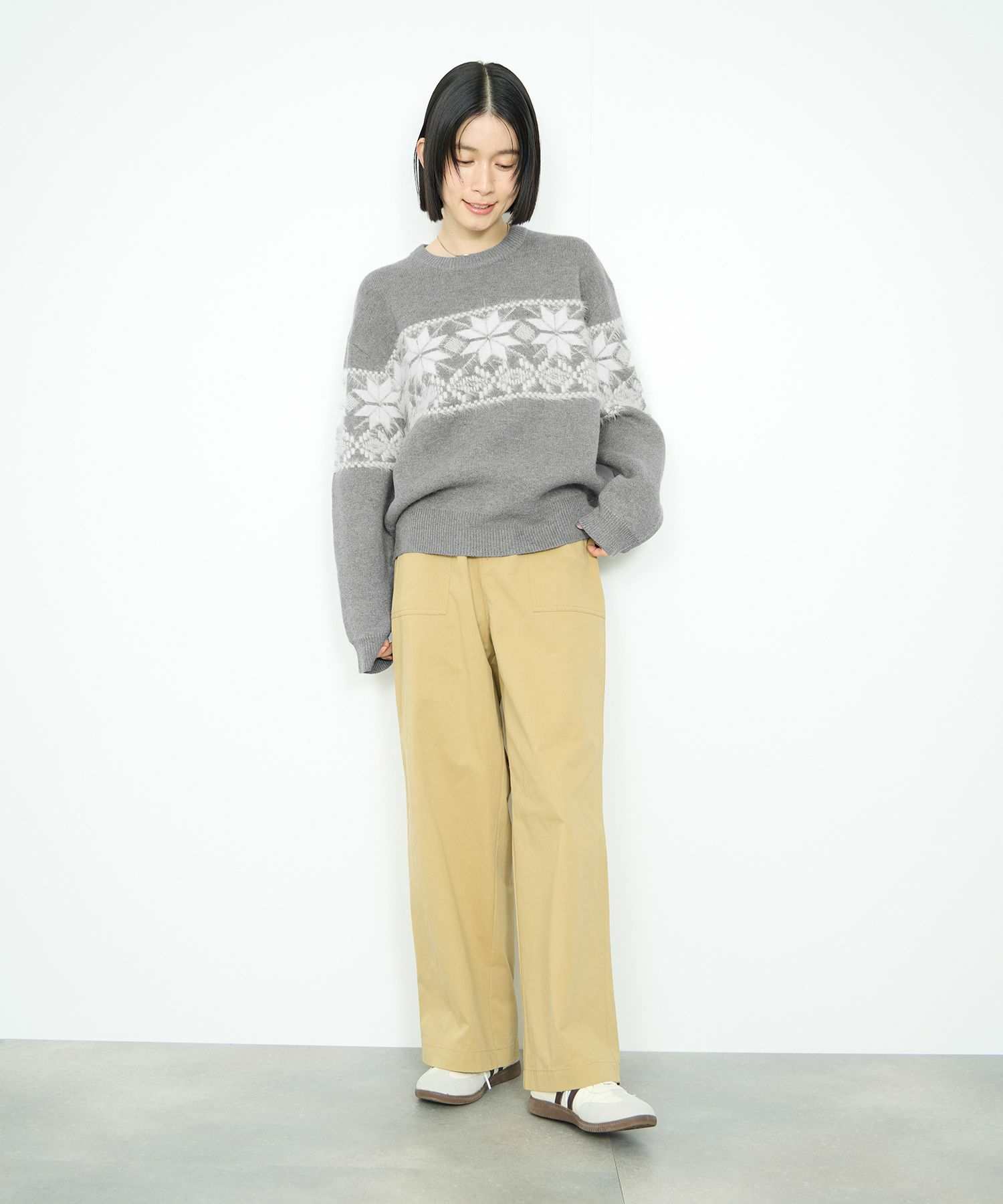 Idnes 雪柄シャギーニット レディース