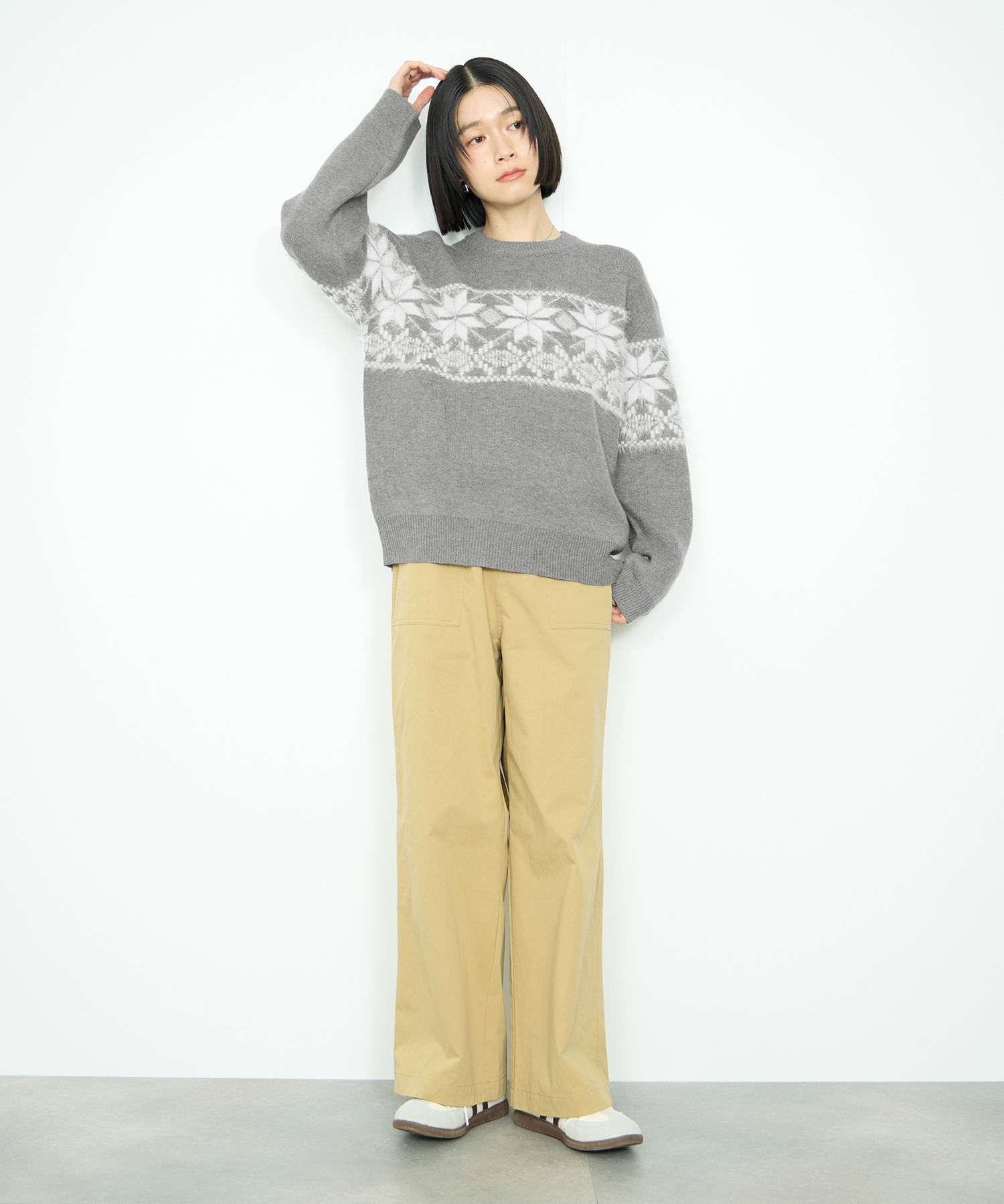 Idnes 雪柄シャギーニット レディース