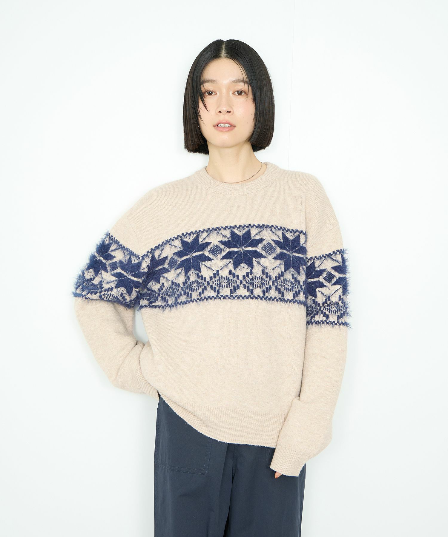 Idnes  雪柄シャギーニット レディース商品画像-12