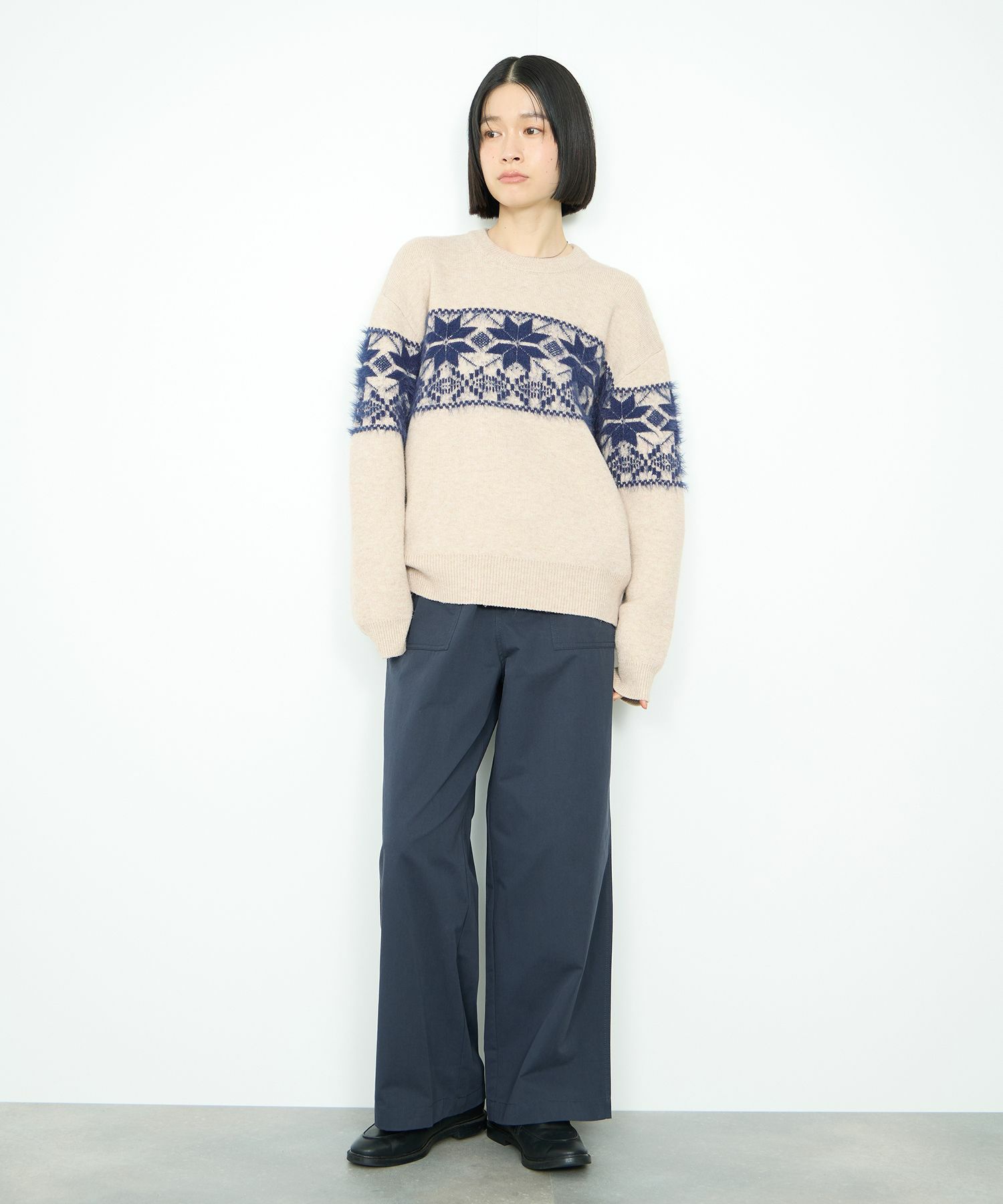 Idnes 雪柄シャギーニット レディース