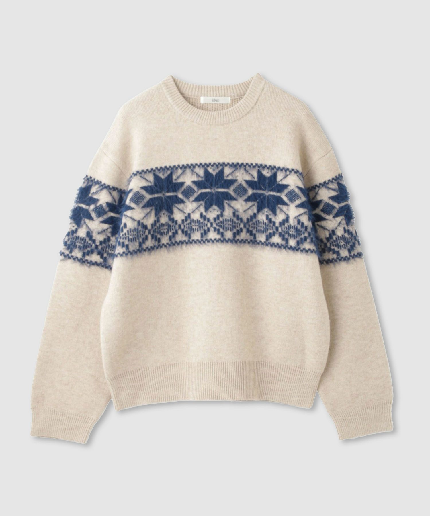 Idnes 雪柄シャギーニット レディース