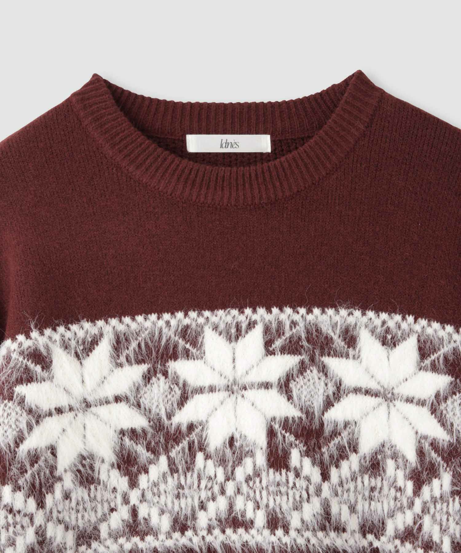 Idnes 雪柄シャギーニット レディース