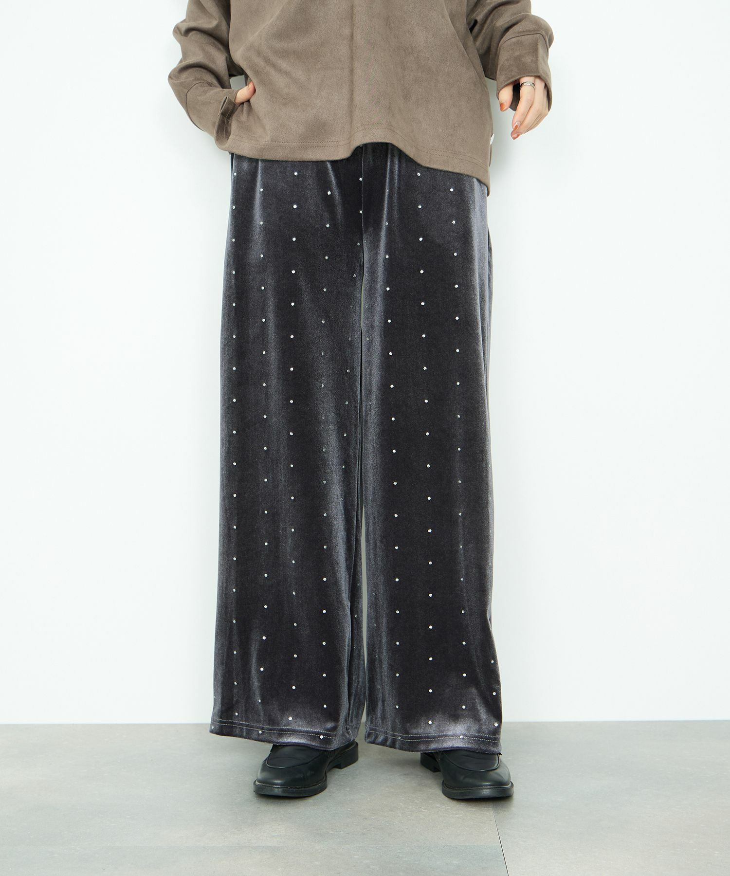 Idnes ベロアドットパンツ レディース