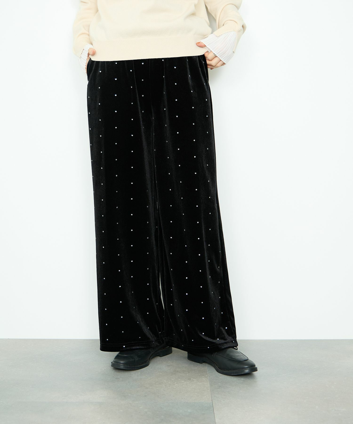 Idnes ベロアドットパンツ レディース