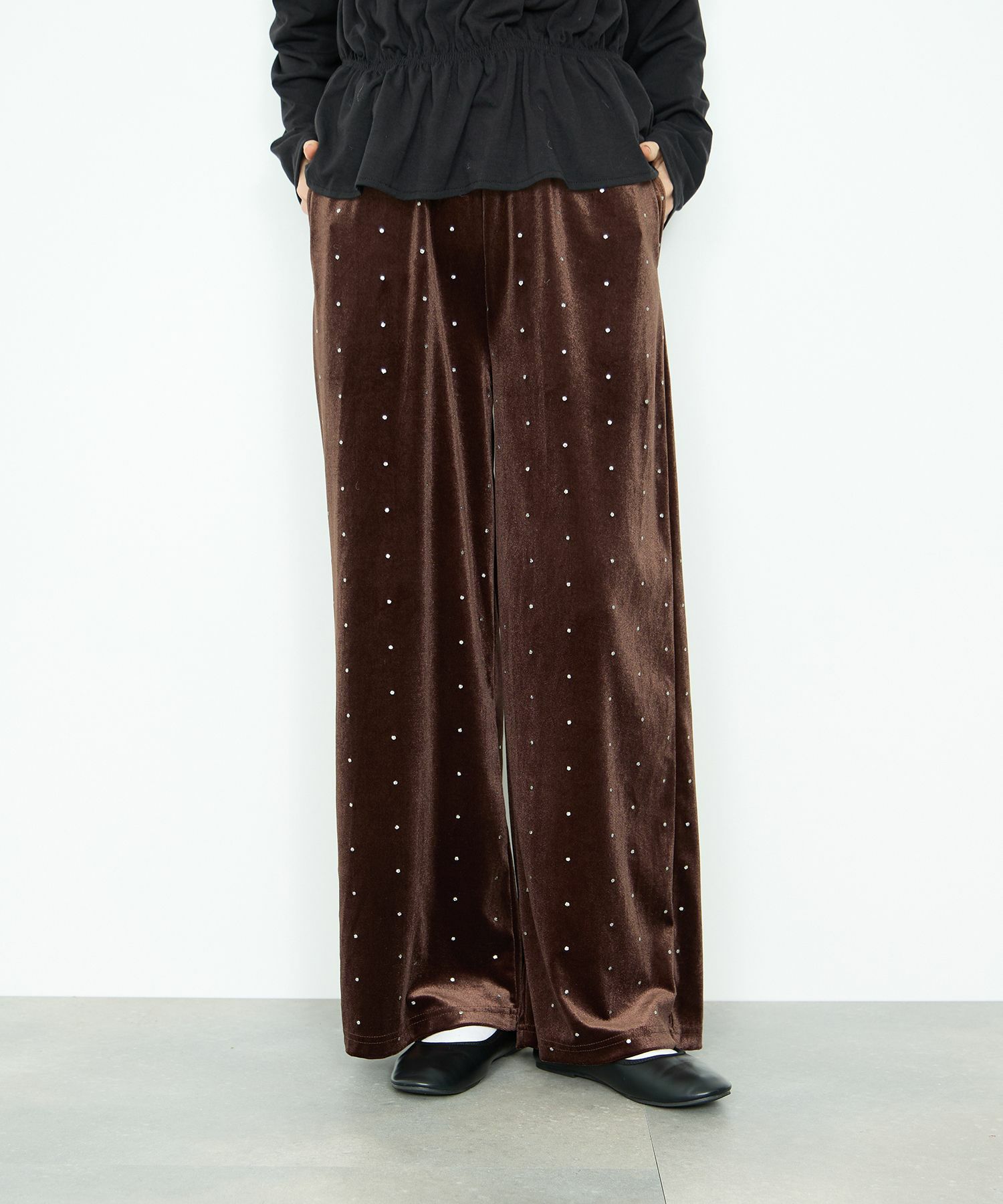 Idnes  ベロアドットパンツ レディース商品画像-3