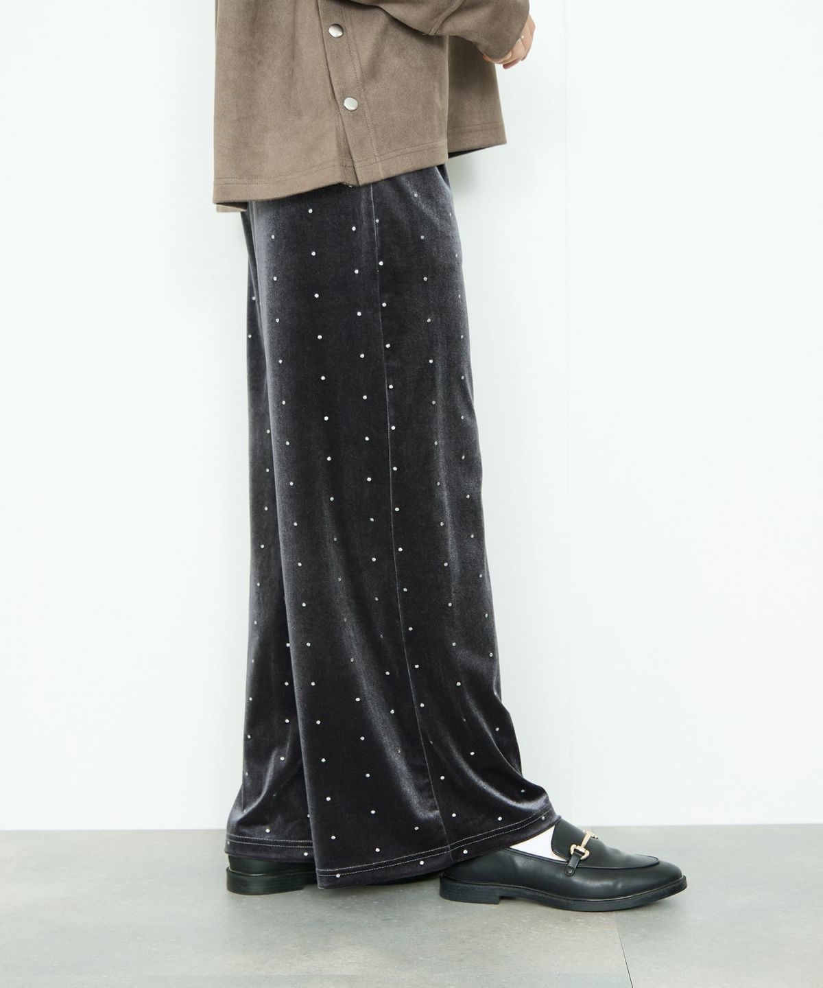 Idnes ベロアドットパンツ レディース