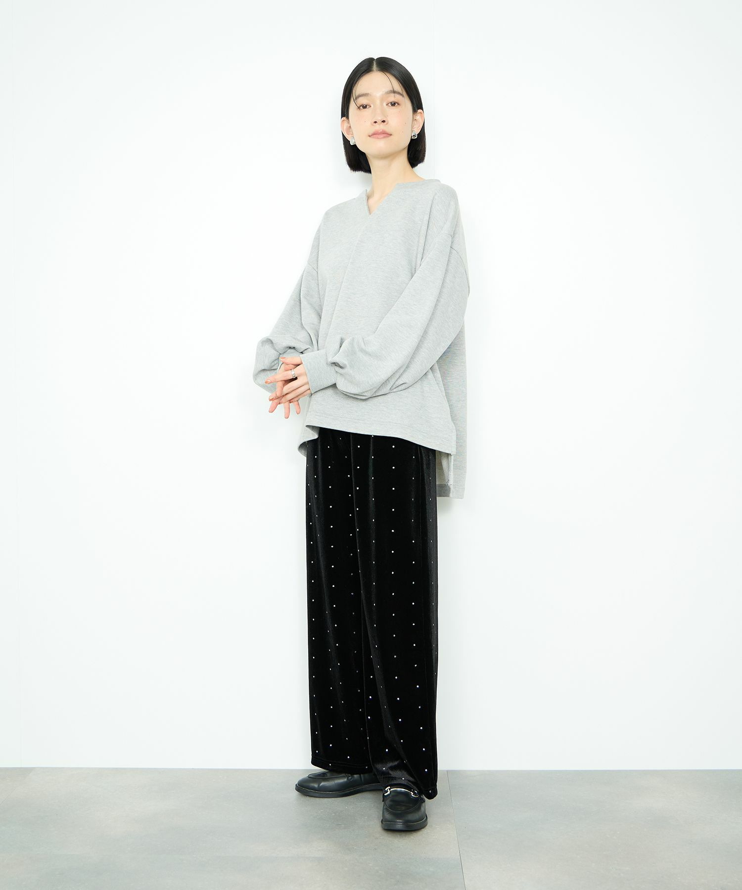Idnes ベロアドットパンツ レディース