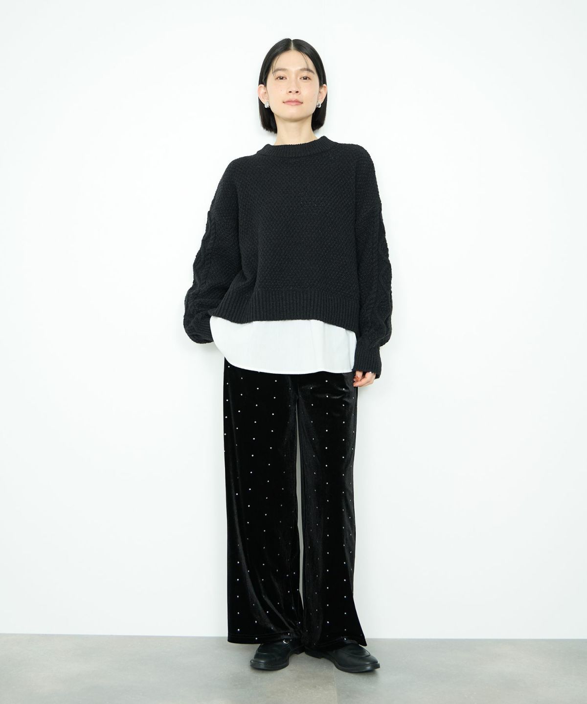 Idnes ベロアドットパンツ レディース