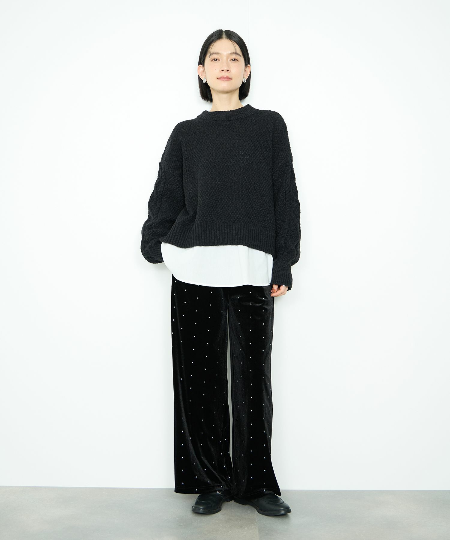 Idnes ベロアドットパンツ レディース
