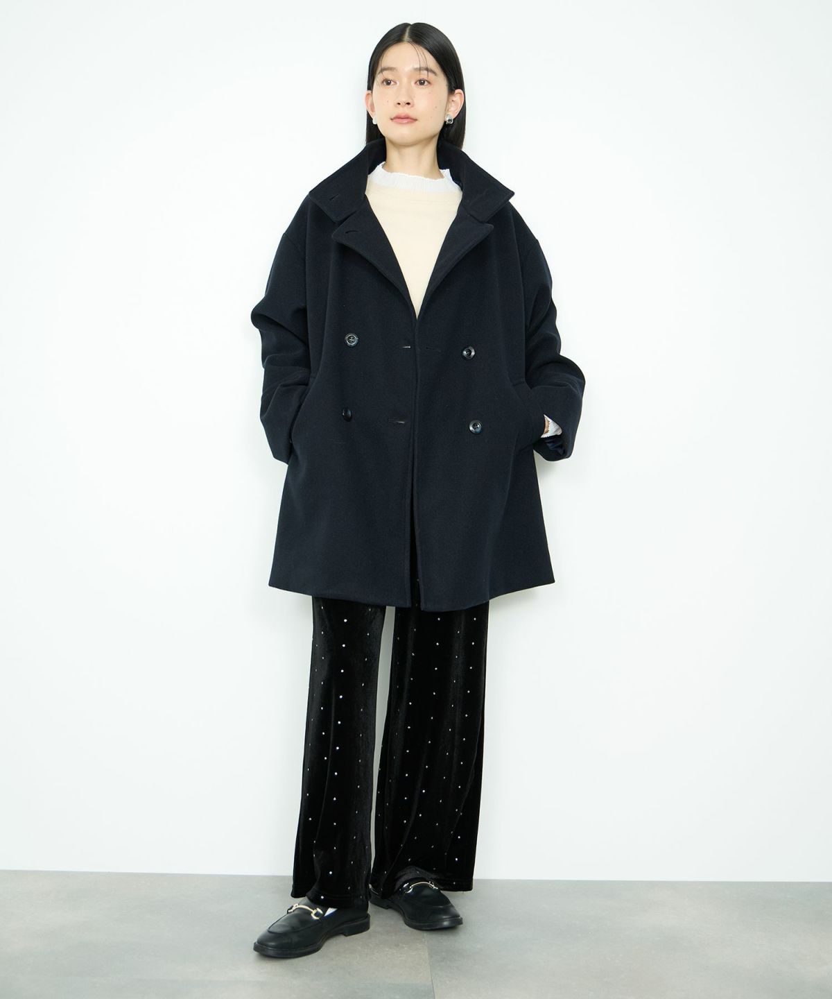 Idnes ベロアドットパンツ レディース