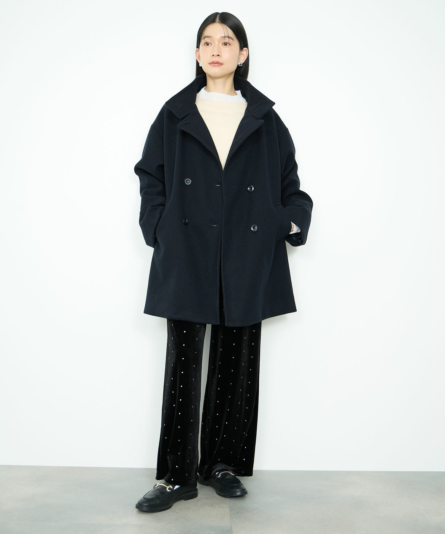 Idnes ベロアドットパンツ レディース