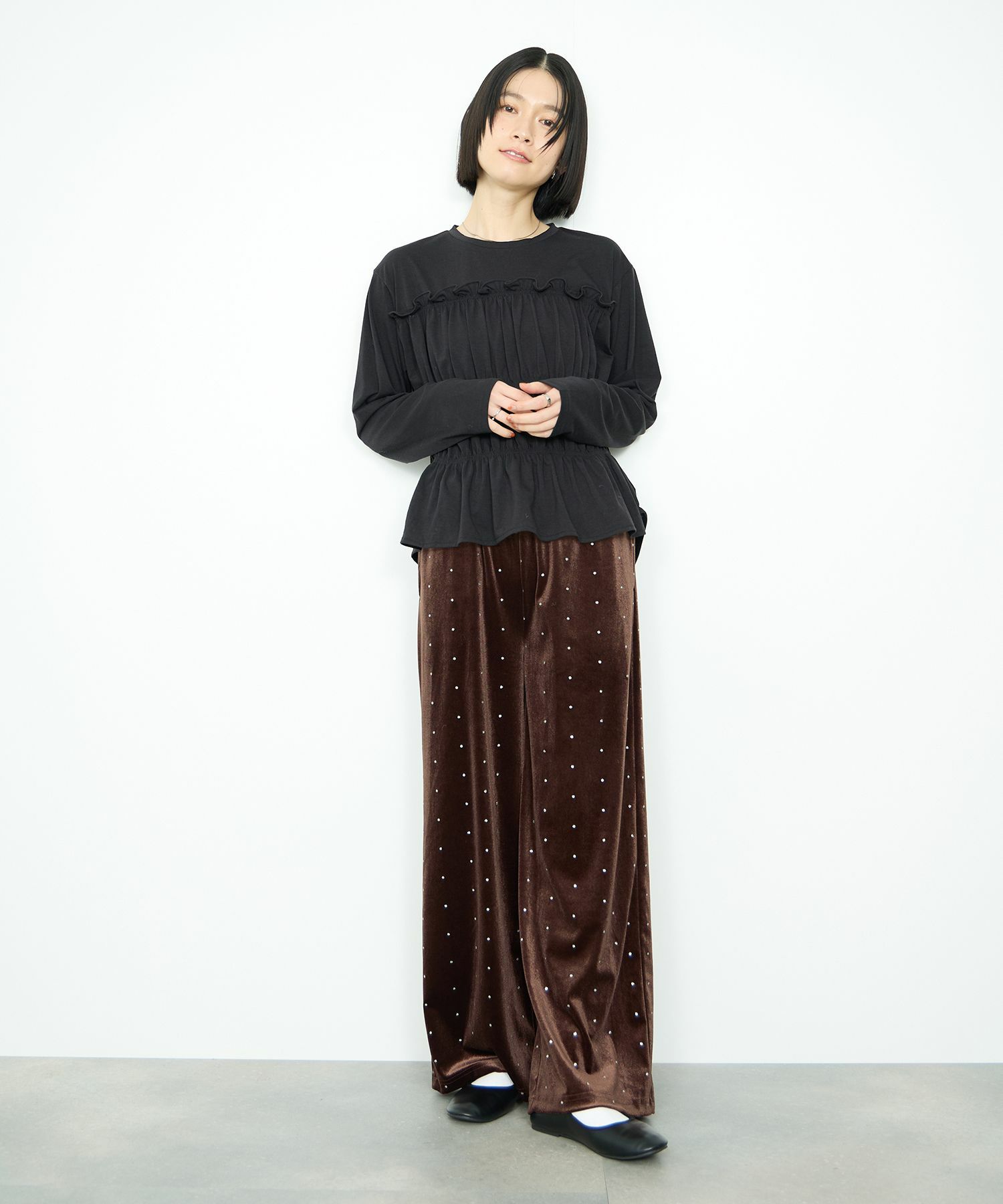 Idnes  ベロアドットパンツ レディース商品画像-10