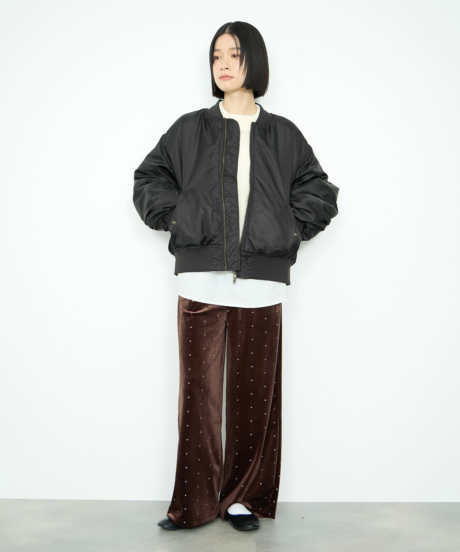 Idnes ベロアドットパンツ レディース