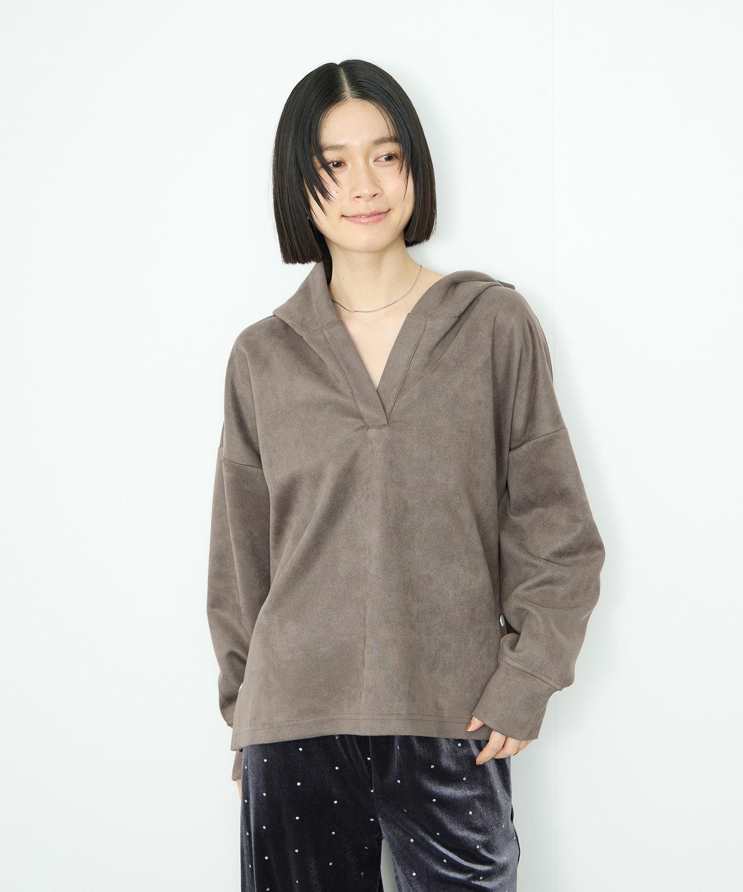 [値下げ]Idnes  スエードライク起毛パーカー レディース商品画像-3