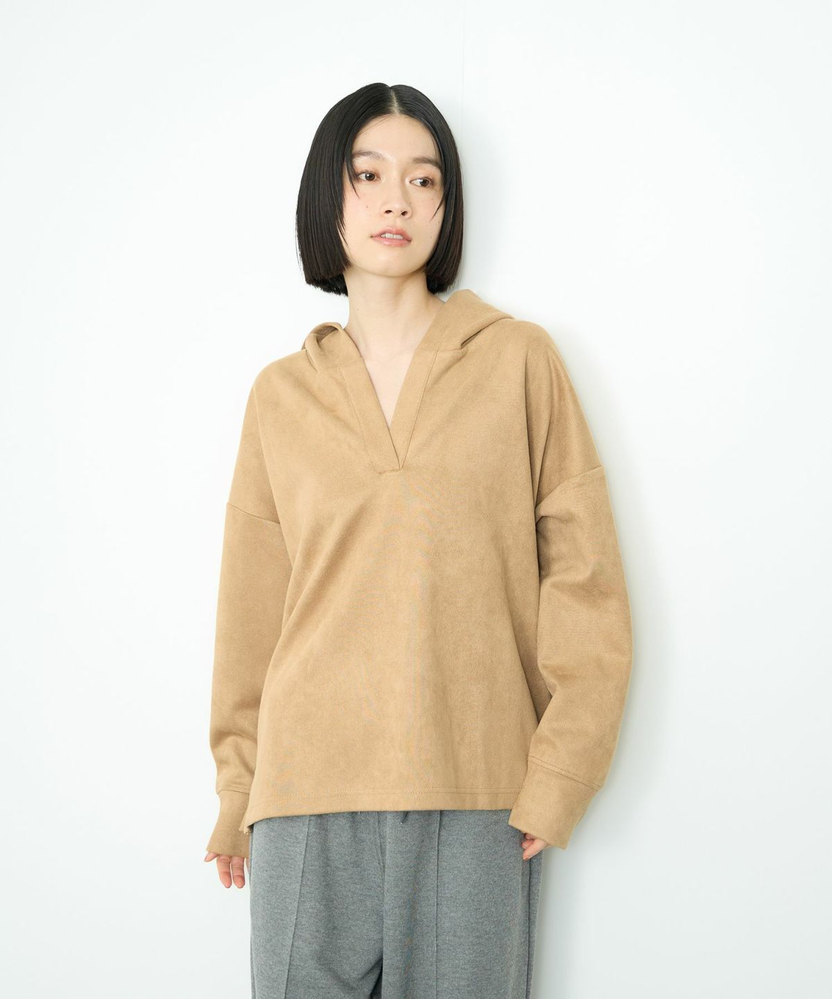 Idnes スエードライク起毛パーカー レディース