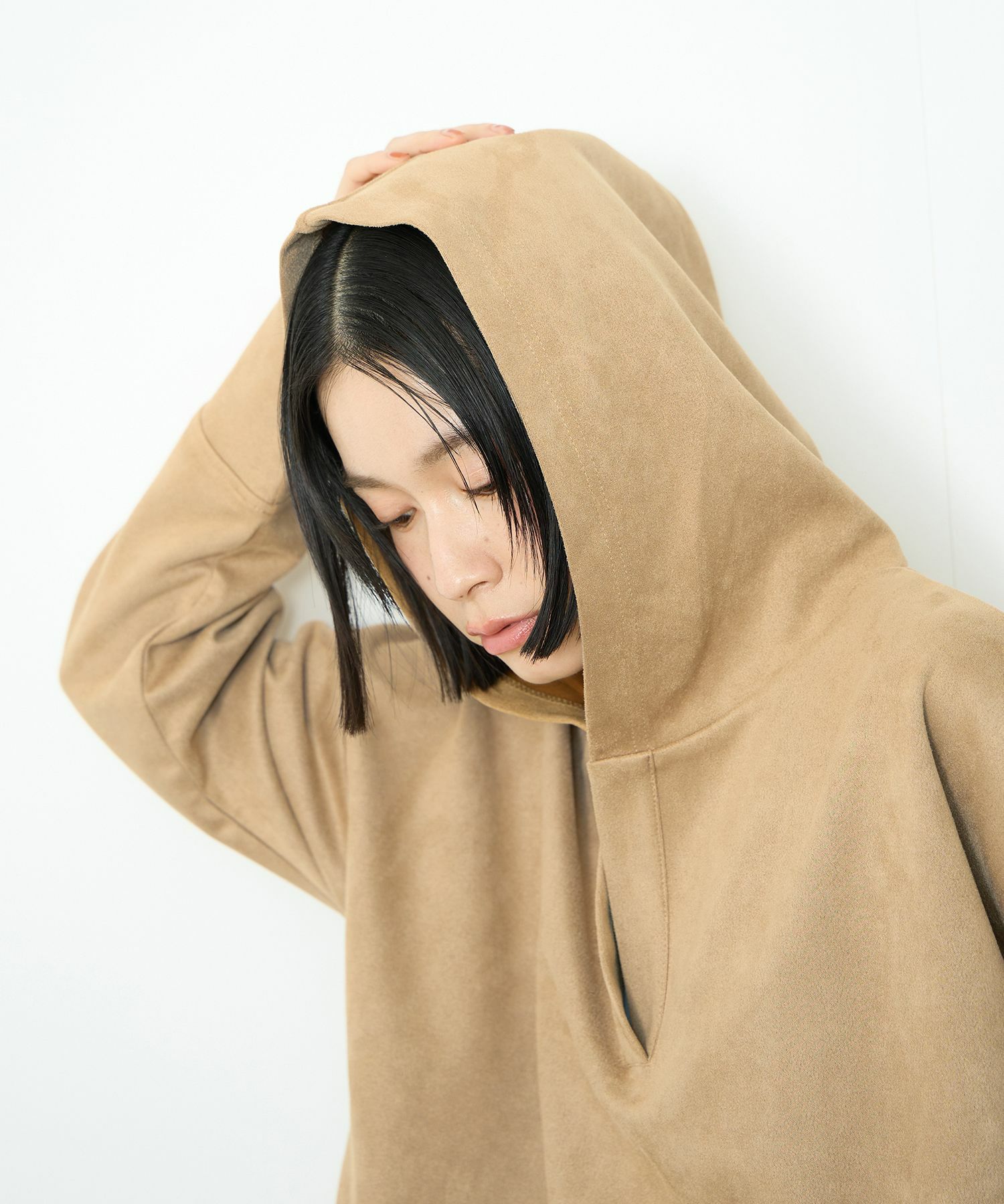 Idnes スエードライク起毛パーカー レディース