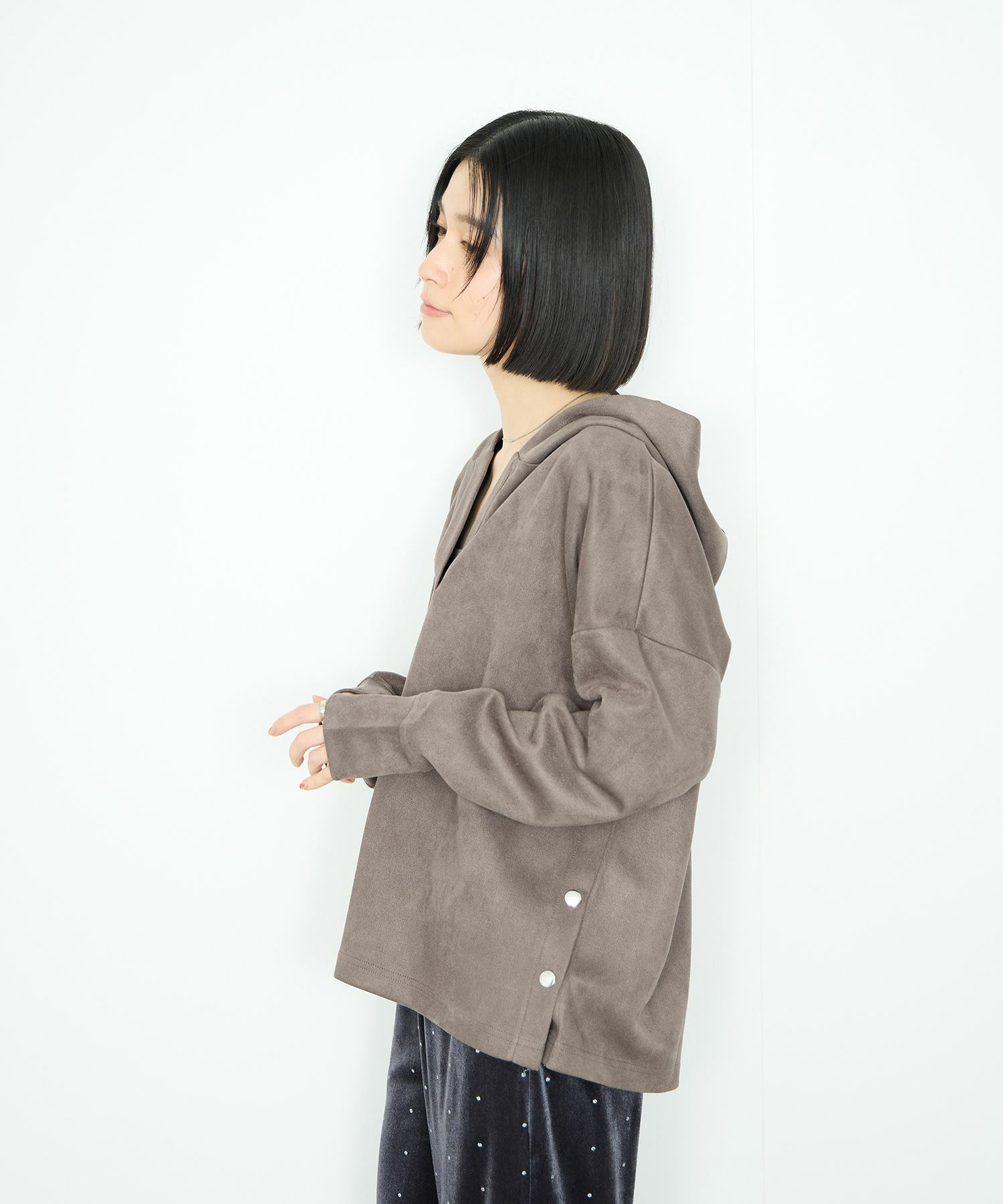 Idnes スエードライク起毛パーカー レディース