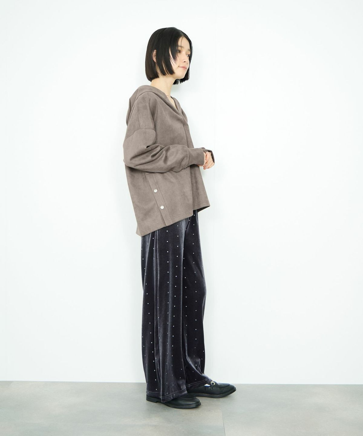 Idnes スエードライク起毛パーカー レディース