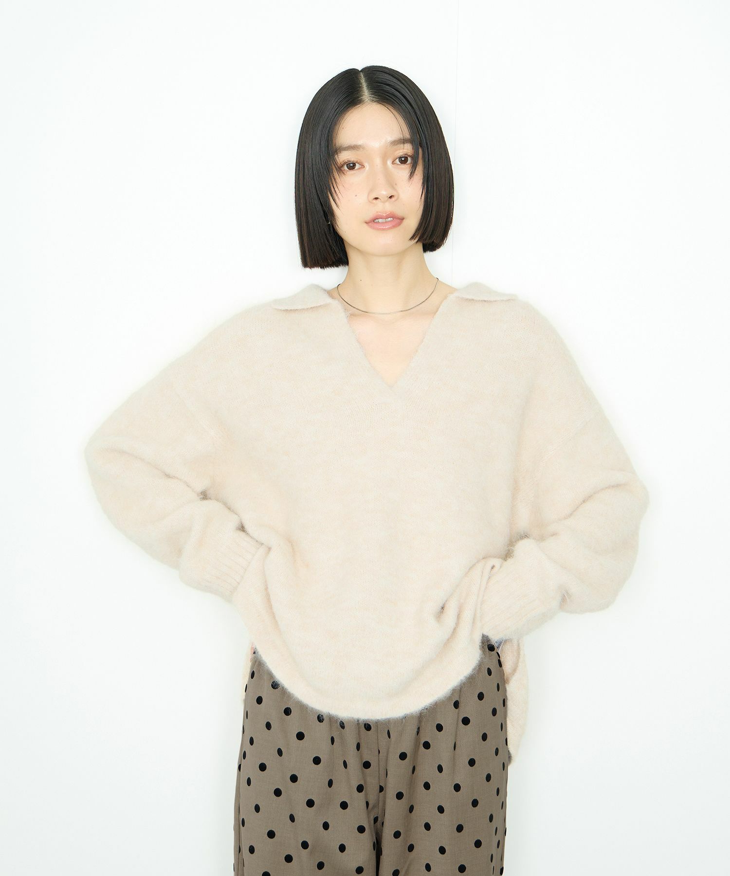 Idnes スキッパーポロニット レディース