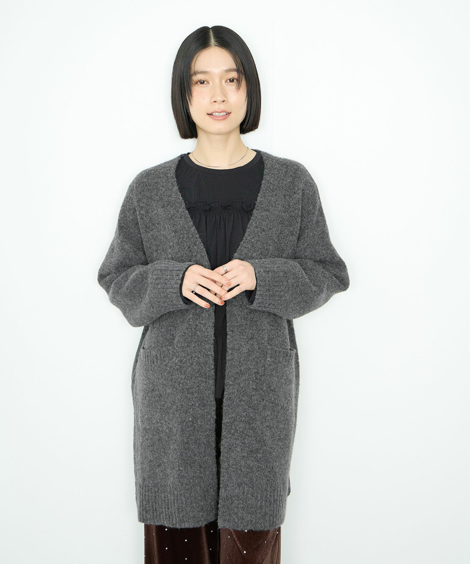 Idnes ロングニットカーディガン レディース